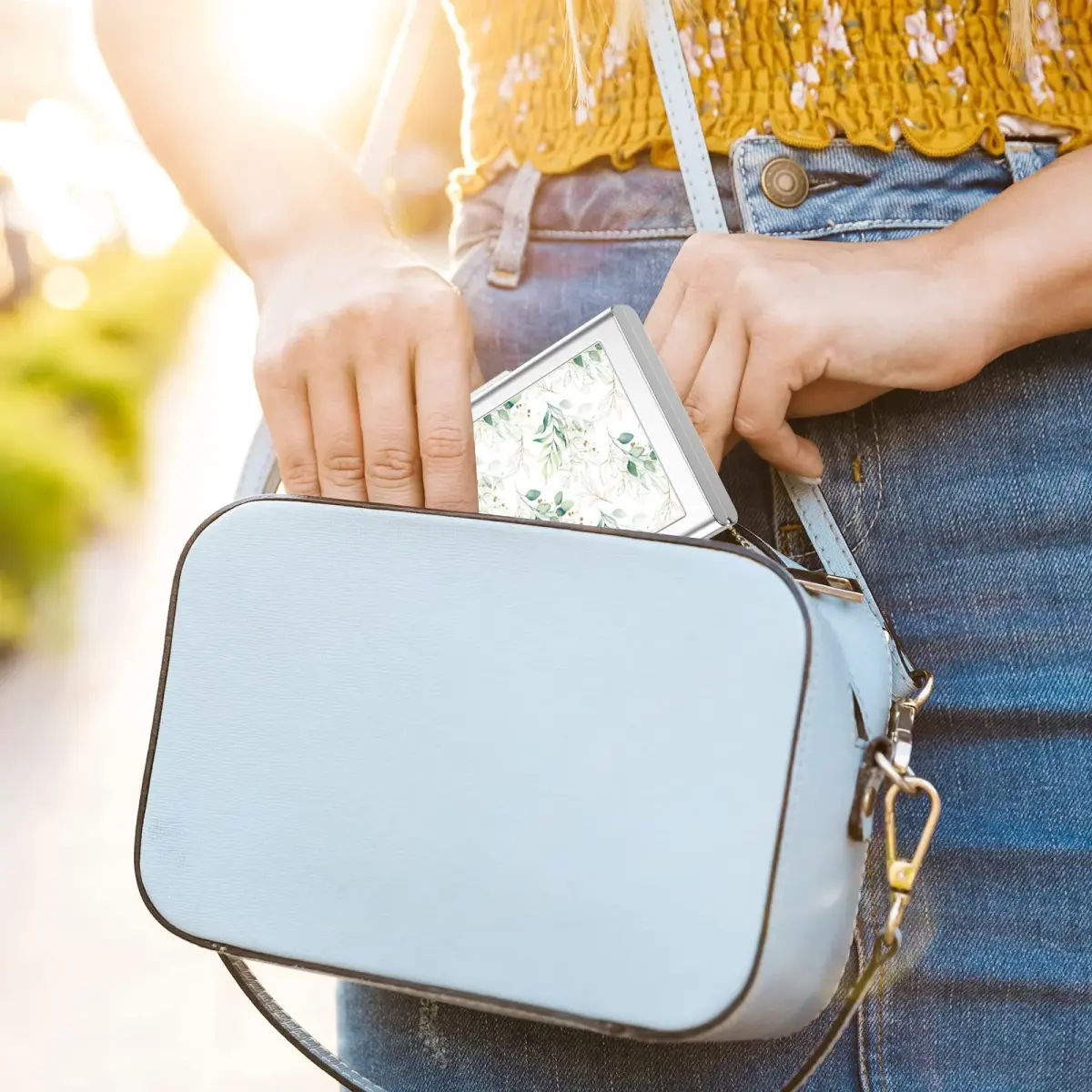 Rimilak Metal Credit Card Holder Mini Wallet Green Leaves | RFID Blocking Slim Card Case for Women - view 7