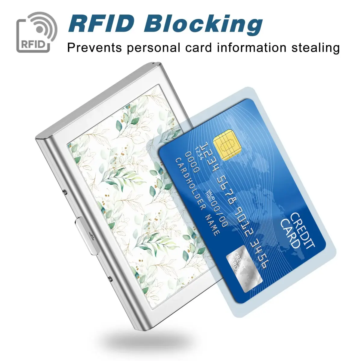 Rimilak Metal Credit Card Holder Mini Wallet Green Leaves | RFID Blocking Slim Card Case for Women - view 2