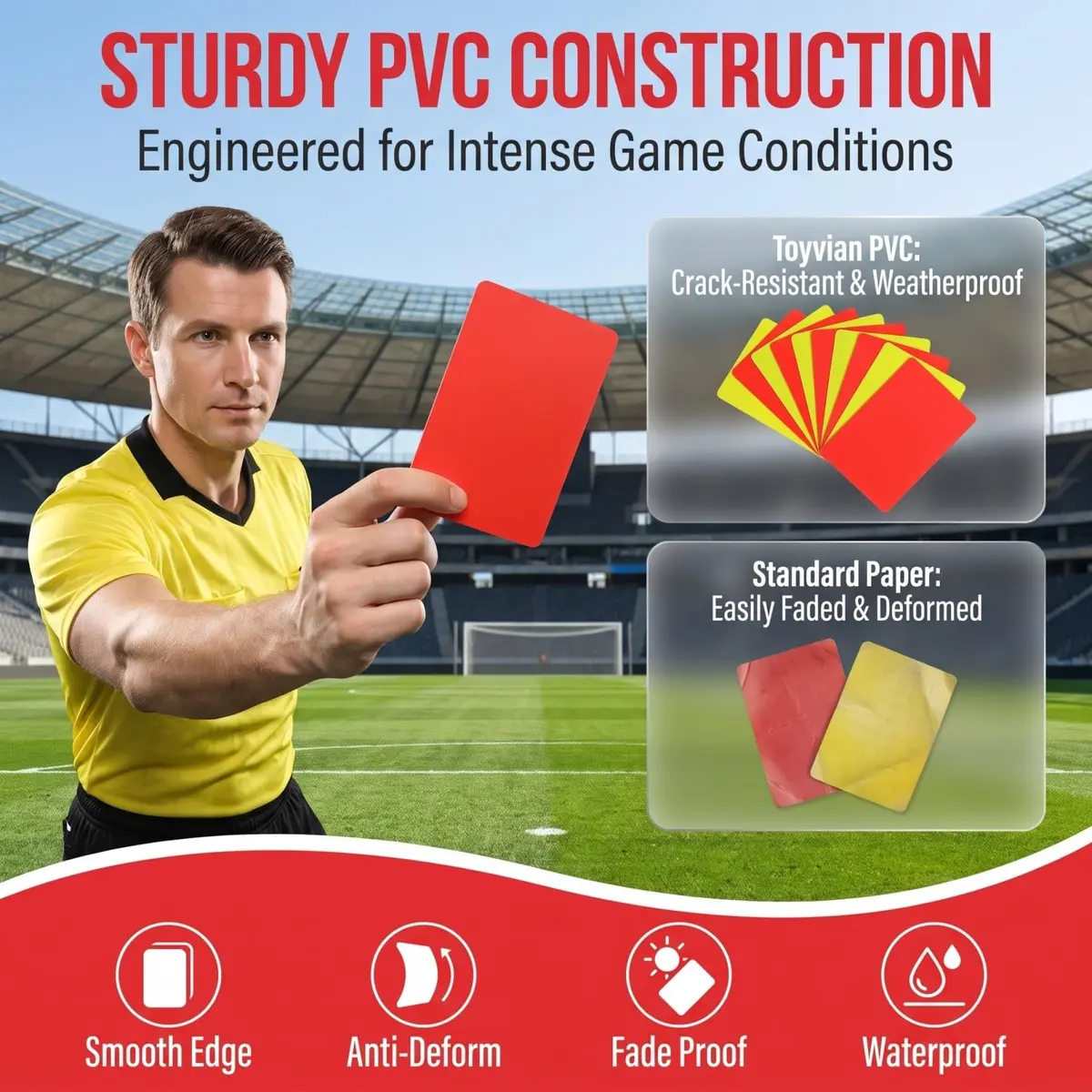 Toyvian Referee Cards: 10 Pcs PVC Soccer Referee Kit - Lightweight and Compact - Red Yellow Judge Cards for Sports Game Competition Soccer Volleyball Baseball - view 3