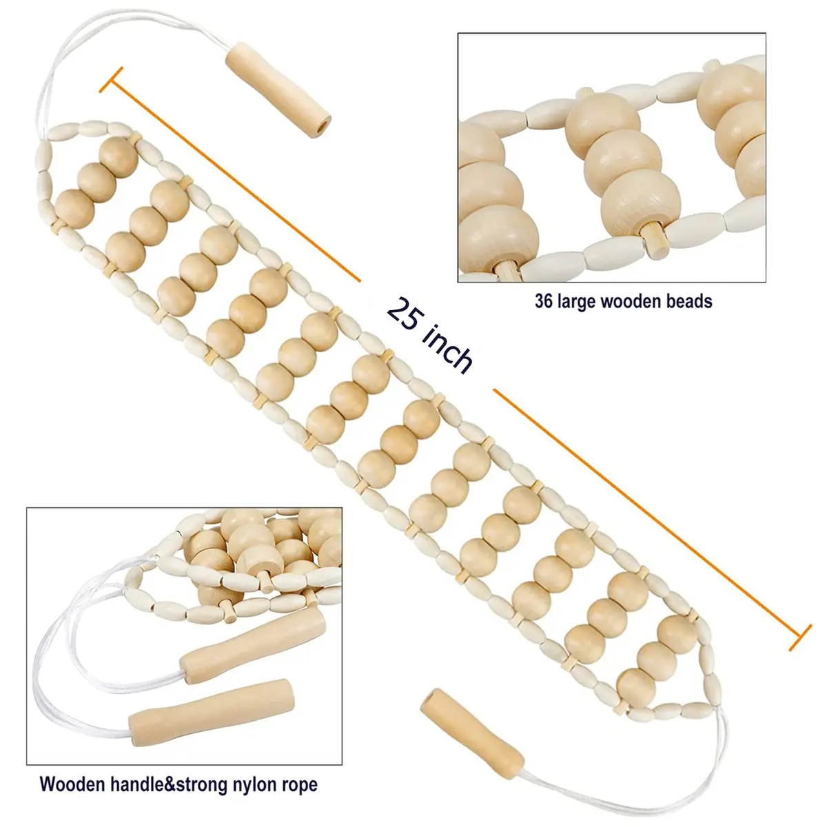 Deston 2 in 1 Wood Therapy Massage Tools | Massage Stick & Back Roller Rope for Relaxation - view 2