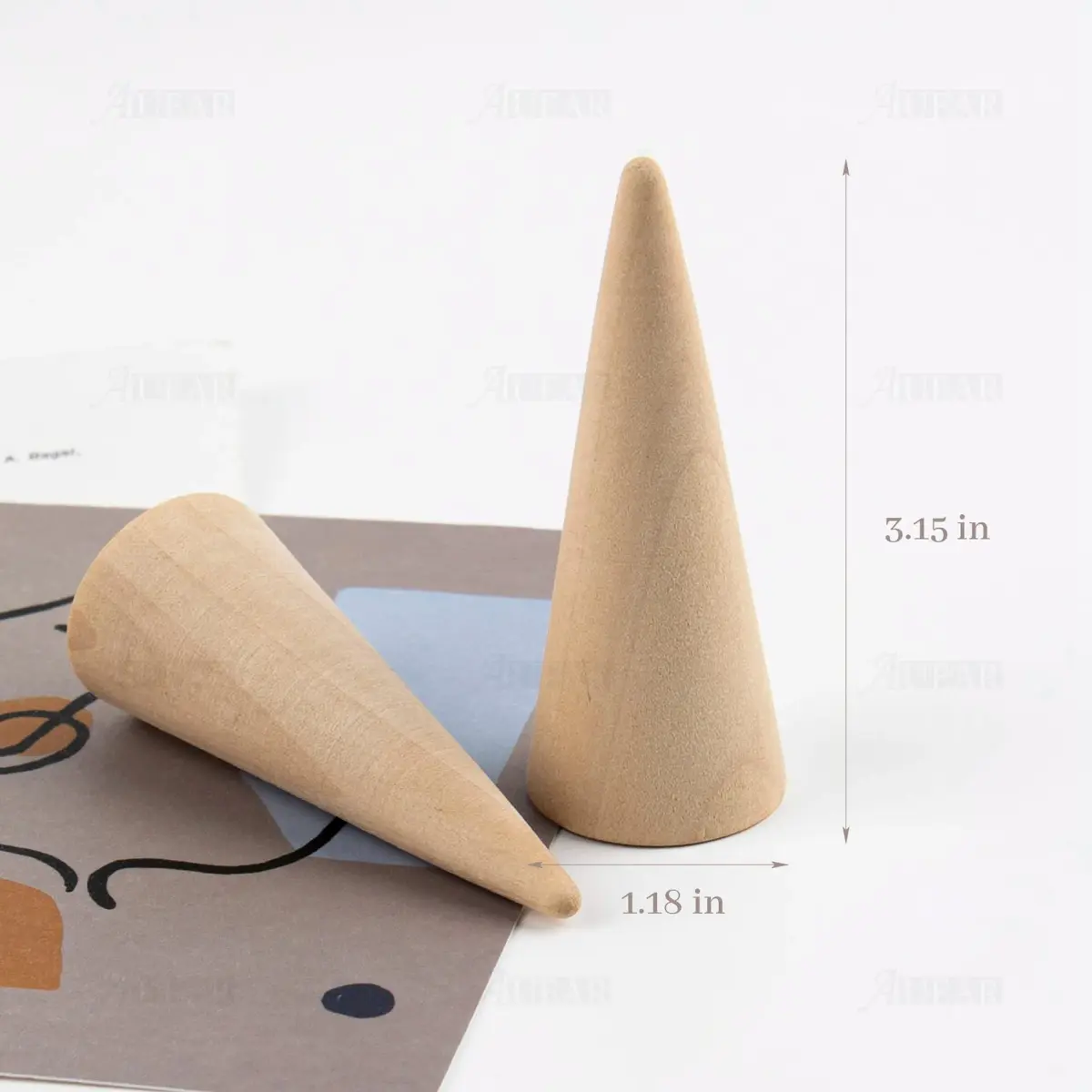 AUEAR 10 Pack Wooden Cone Ring Display Holder, 3cm (1.18") x 8cm (3.15") | Natural Wood Finger Jewelry Stand - view 5