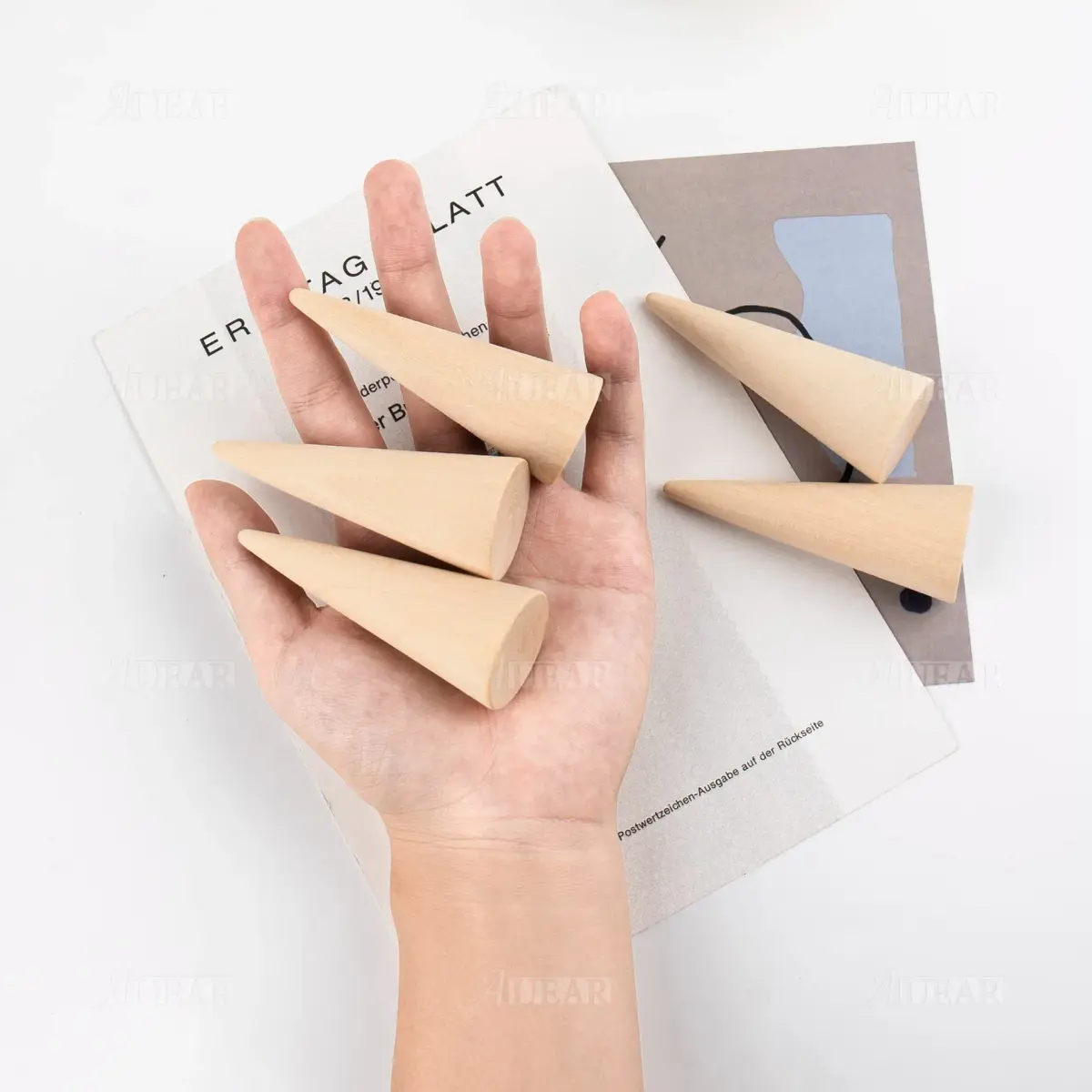 AUEAR 10 Pack Wooden Cone Ring Display Holder, 3cm (1.18") x 8cm (3.15") | Natural Wood Finger Jewelry Stand - view 6
