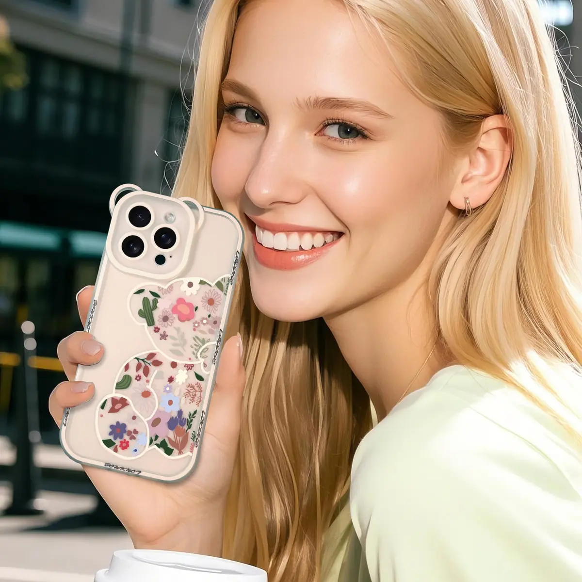 IAIYOXI iPhone 13 Case with Cute Flowers & Bear Pattern | Camera Protector & Strap Chain (Clear) - view 8