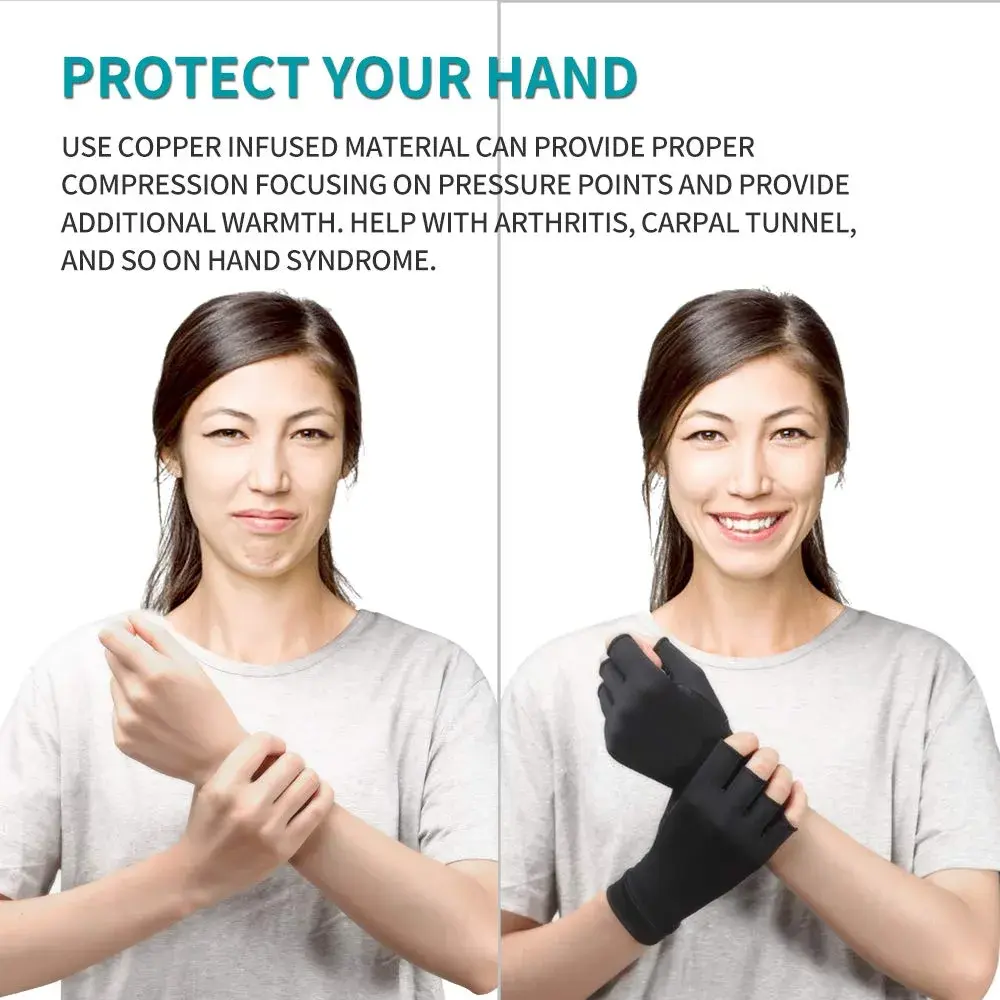 Ricbestlab Copper Arthritis Gloves for Women & Men - X-Large, Black | Fingerless Compression Gloves for Joint Support - view 5