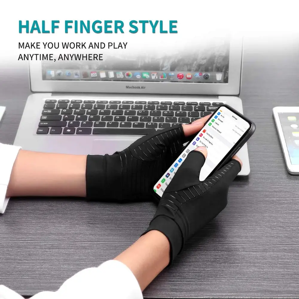 Ricbestlab Copper Arthritis Gloves for Women & Men - X-Large, Black | Fingerless Compression Gloves for Joint Support - view 4