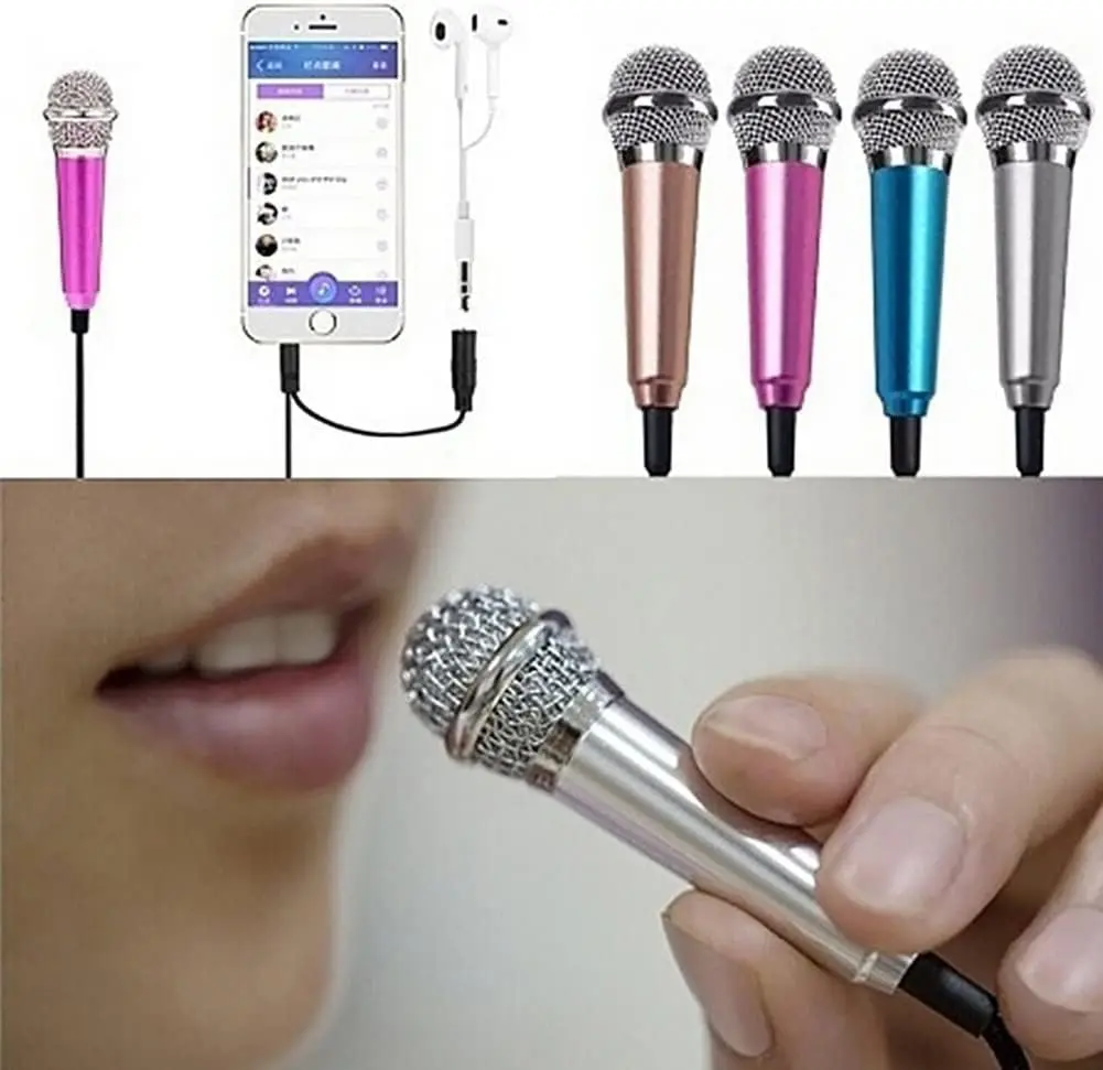 Dreamxue Mini Portable Vocal Instrument Microphone for Mobile Phone Laptop Notebook 3.5mm Universal Wire Connect Karaoke Metallic Mini Microphone for Cell Phone PC Silver - view 8