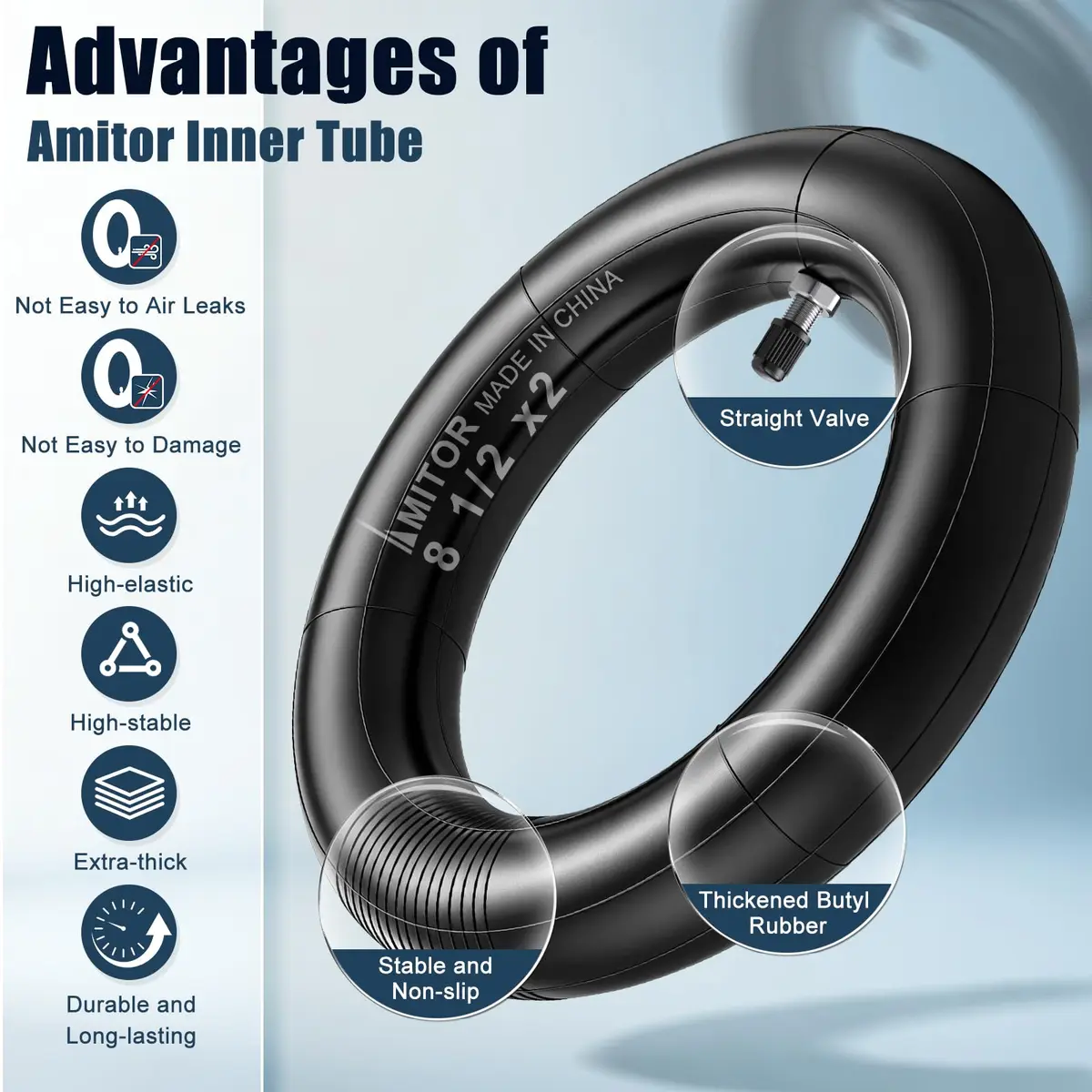 Amitor 8 1/2 x 2 Scooter Inner Tube with Straight Valve | Pressure-Resistant, Extra Thick Inflatable Tire for Xiaomi Pro 2 1S M365 - view 2