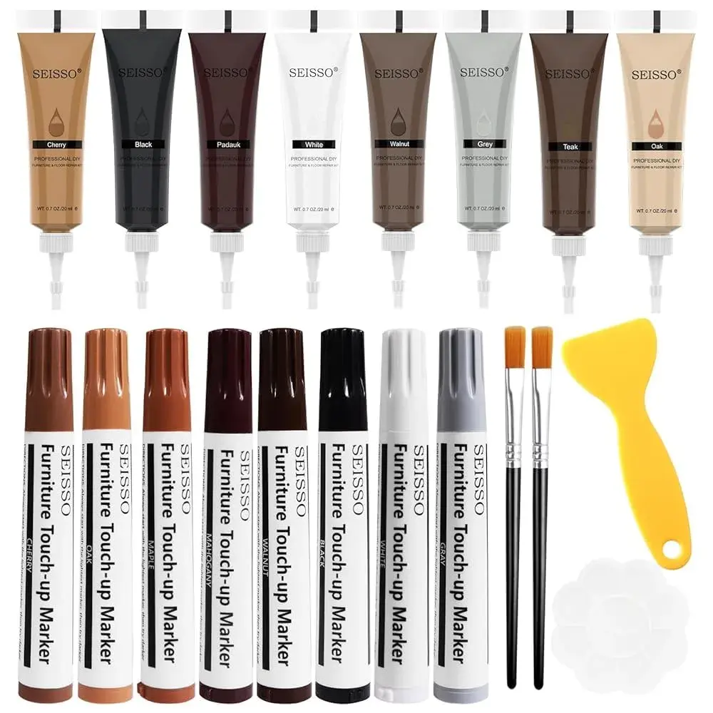 SEISSO Wood Furniture Repair Kit 8 Colors Wood Fillers & Touch Up Markers | Restore Tables, Cabinets, Floors - main product image