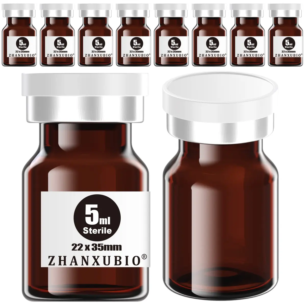ZHANXUBIO 5ml Amber Sterile Sample Vials with Self Healing Injection Port, 10PCS | Laboratory Glassware for Sterile Storage - main product image