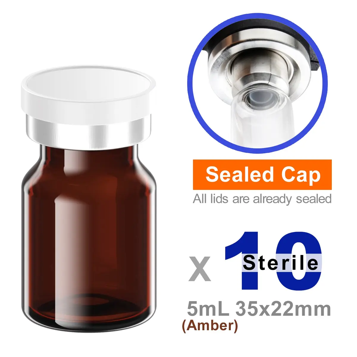 ZHANXUBIO 5ml Amber Sterile Sample Vials with Self Healing Injection Port, 10PCS | Laboratory Glassware for Sterile Storage - view 2
