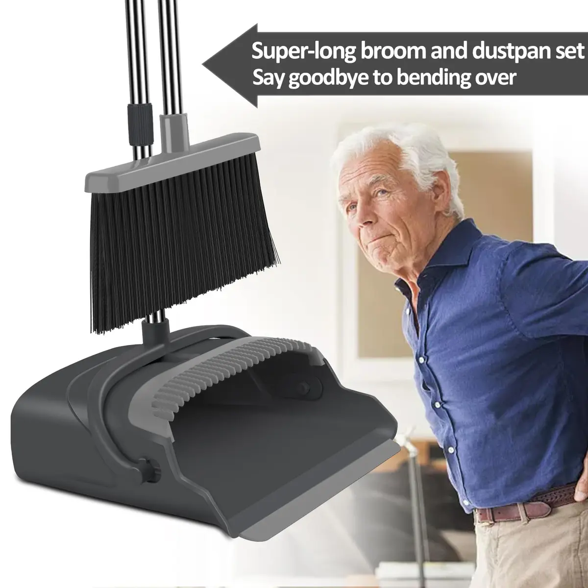kelamayi Extendable Broom and Dustpan Set with Stand-Up Storage | 1.21 kg (2.67 lb) Black&Gray - view 4