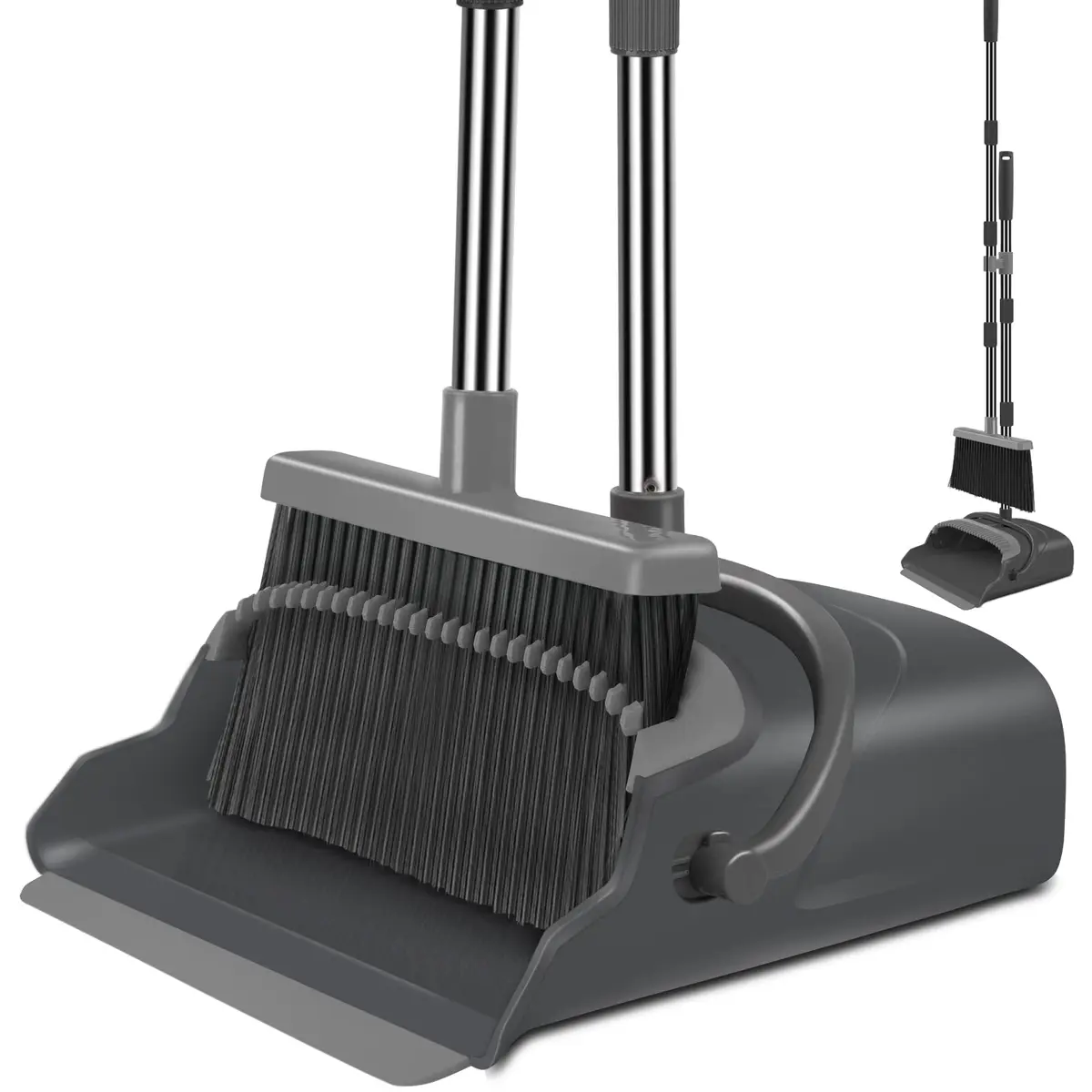 kelamayi Extendable Broom and Dustpan Set with Stand-Up Storage | 1.21 kg (2.67 lb) Black&Gray - main product image
