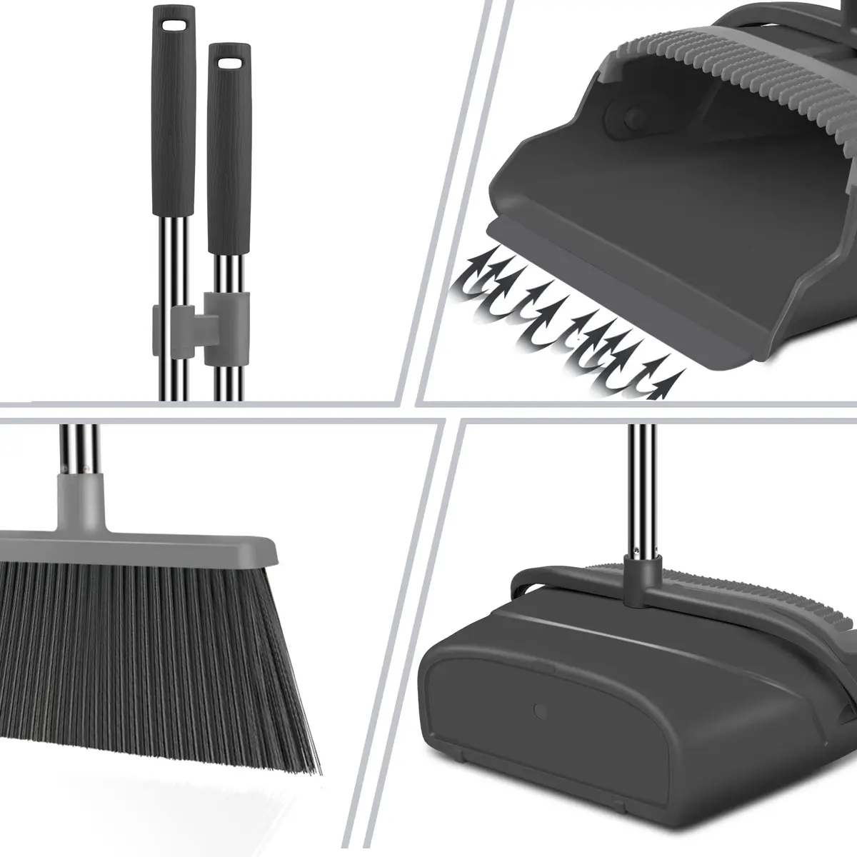 kelamayi Extendable Broom and Dustpan Set with Stand-Up Storage | 1.21 kg (2.67 lb) Black&Gray - view 3