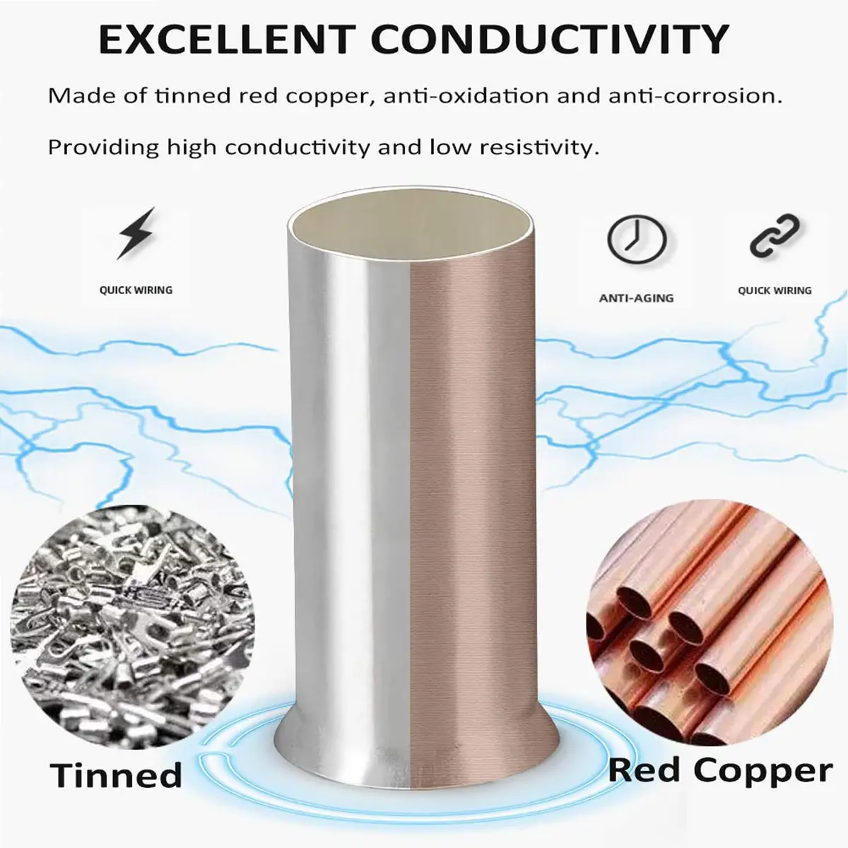 Teansic 1950PCS 22-10 AWG Copper Wire Ferrules Kit, Non-Insulated, Silver-Plated | Reliable Electrical Connection - view 4
