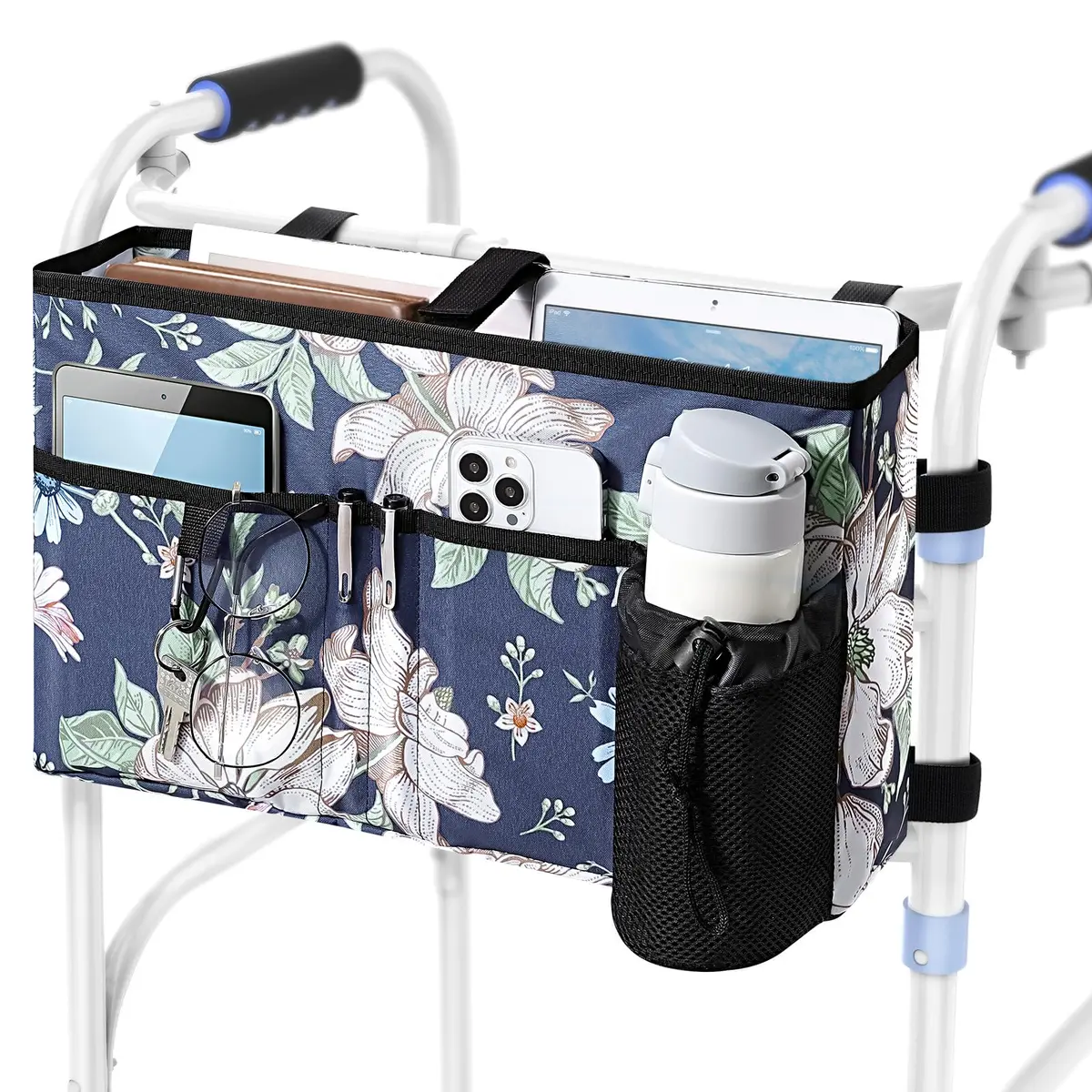 Rhino Valley Walker Basket with Cup Holder, Foldable Walker Bag for Seniors | Large Capacity & Adjustable Fit - main product image