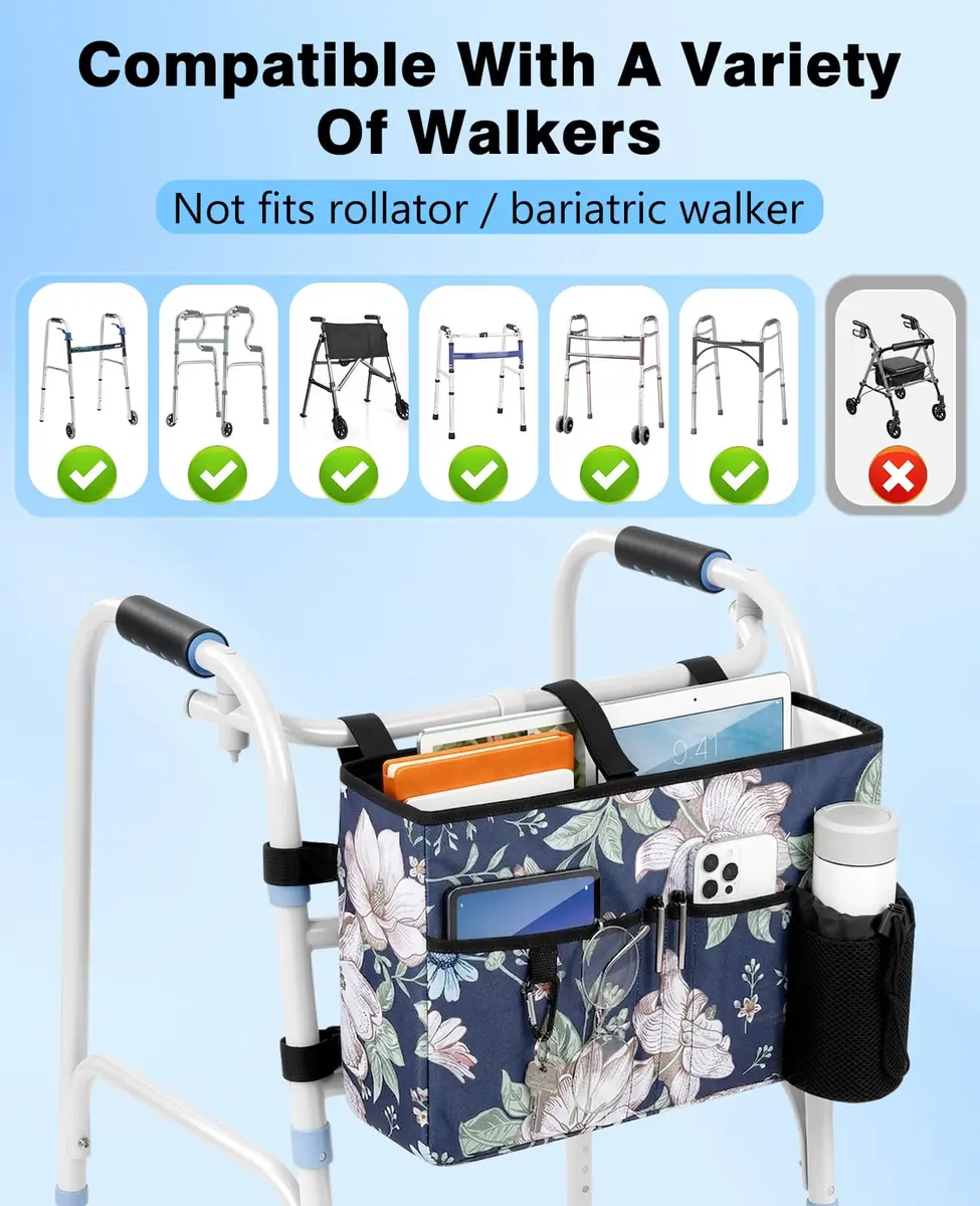 Rhino Valley Walker Basket with Cup Holder, Foldable Walker Bag for Seniors | Large Capacity & Adjustable Fit - view 5