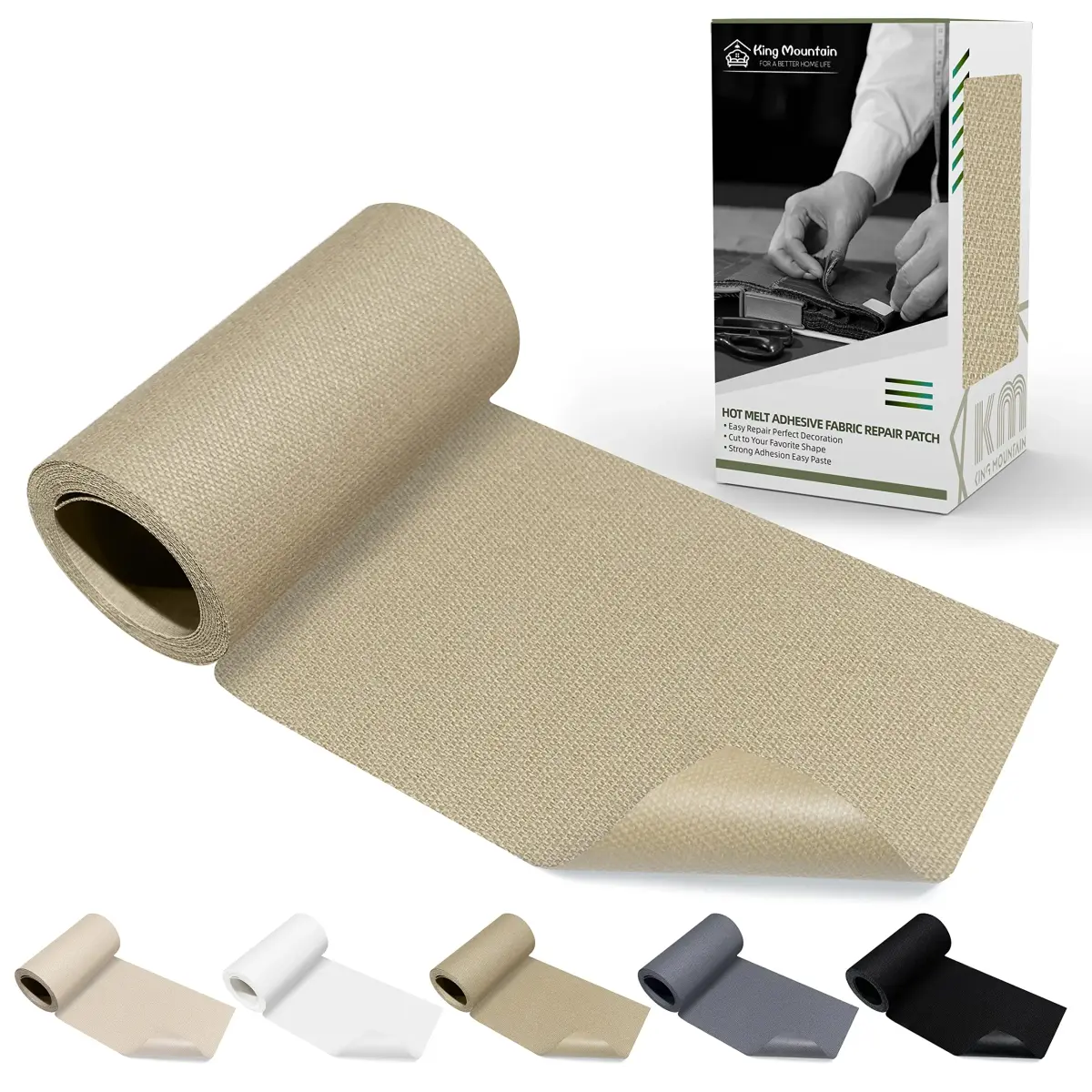 KING MOUNTAIN Canvas Iron-On Repair Patch 3"x60" (7.5x152cm) | Durable Cotton Fabric Mending Roll - main product image