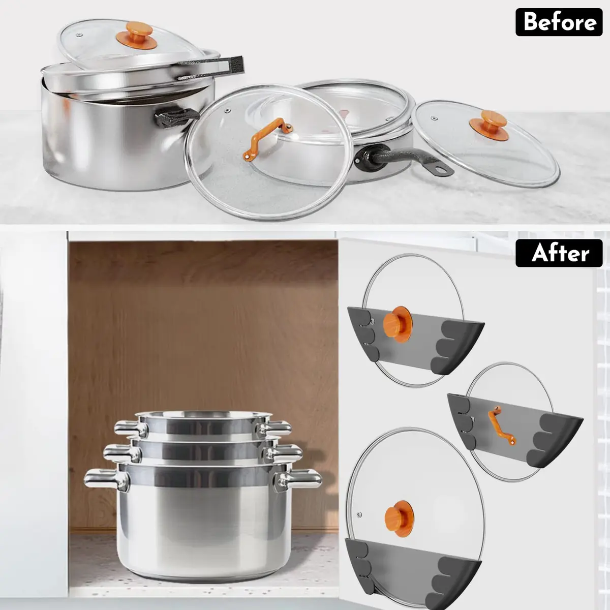 Niceyos Universal Pot Lid Organizer 3 Pack | Wall Mount Kitchen Storage Rack Fits 6" to 13" - view 6
