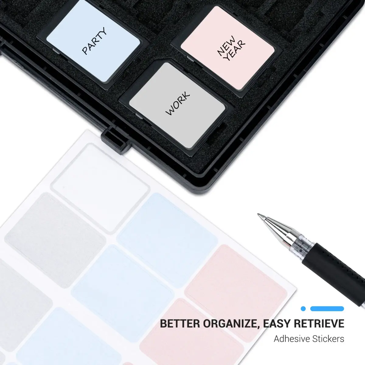 JJC 45-Slot Memory Card Case Holder | 12 SD + 30 Micro SD + 2 CF + 2 XQD/CFexpress Type B + 2 CFexpress Type A | Black - view 2