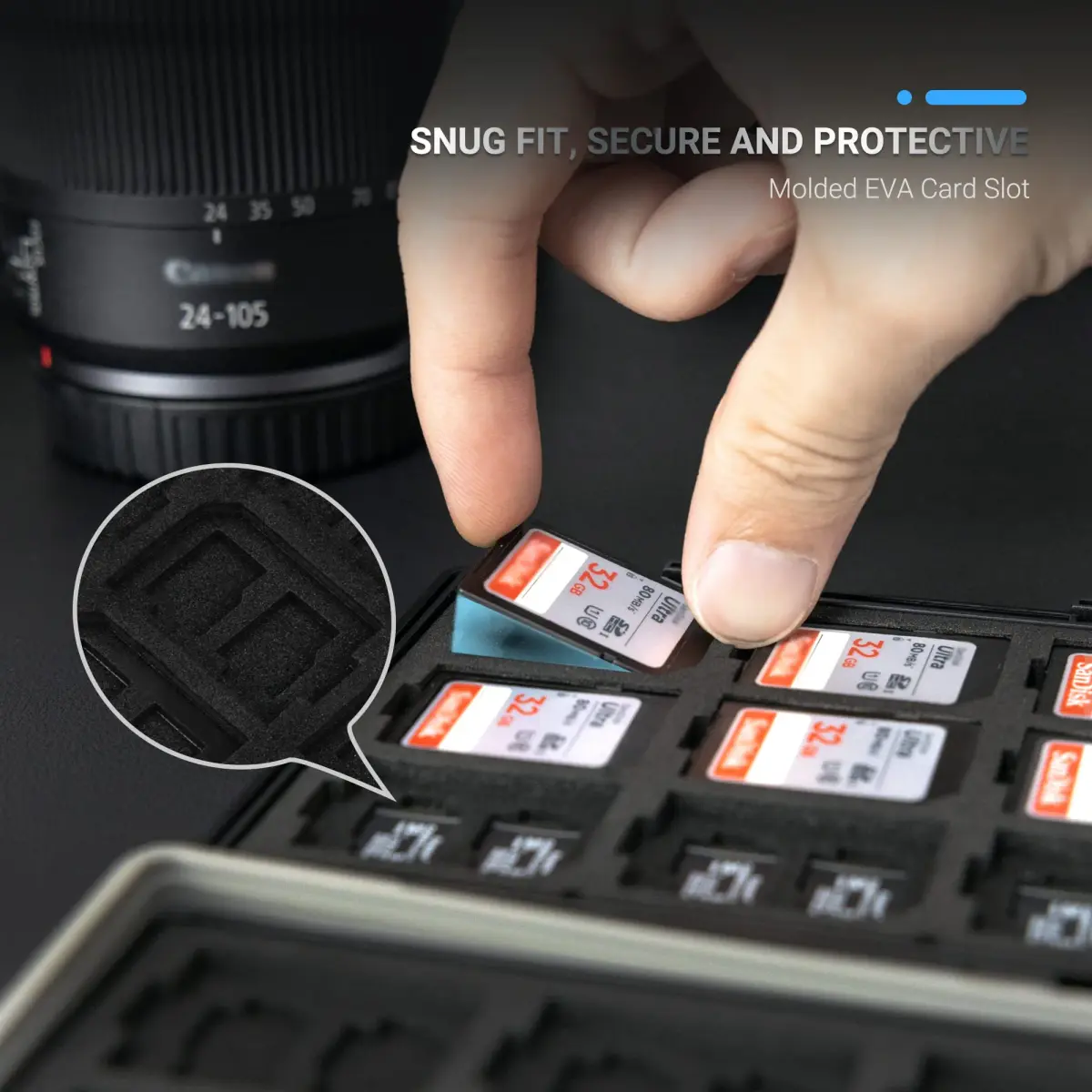 JJC 45-Slot Memory Card Case Holder | 12 SD + 30 Micro SD + 2 CF + 2 XQD/CFexpress Type B + 2 CFexpress Type A | Black - view 4