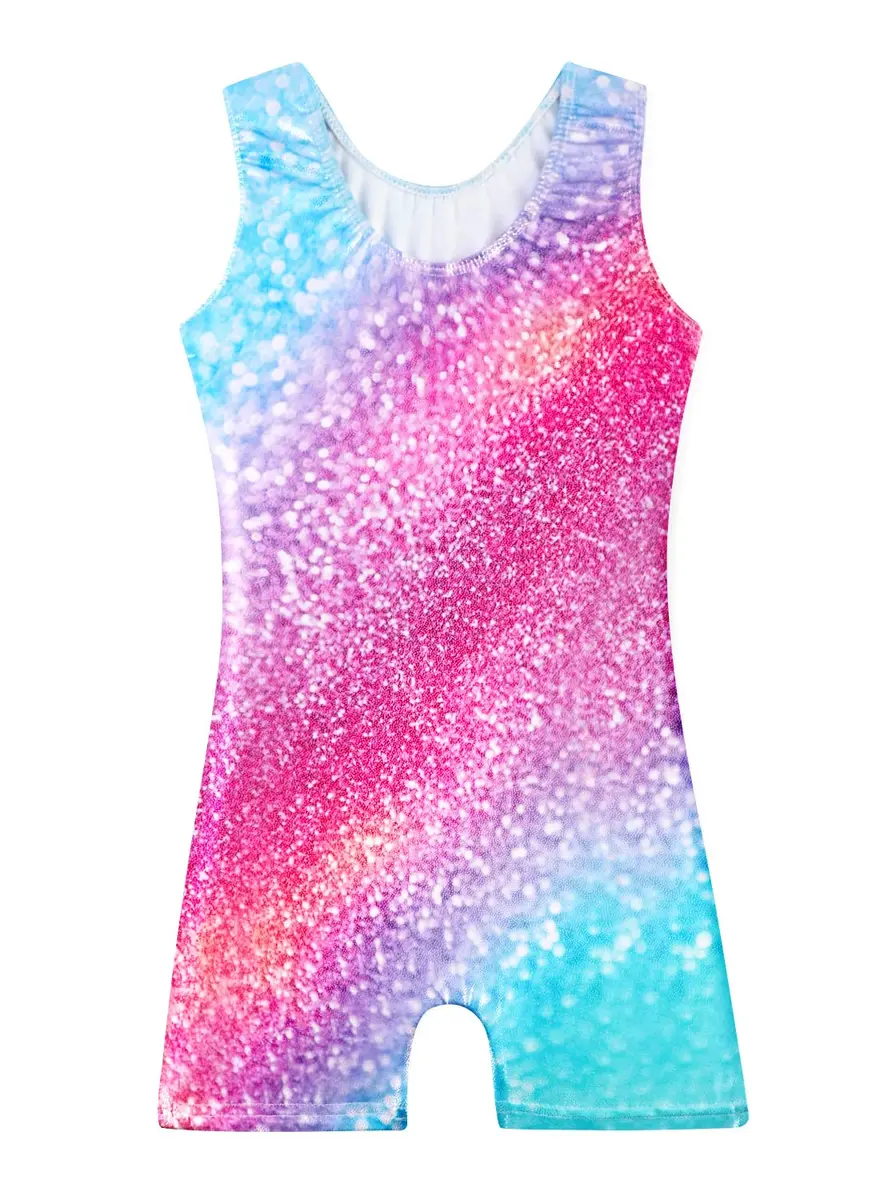 Belovance Girls Sparkle Rainbow Gymnastics Leotard for Kids 7-8 Years | Colorful Rhinestone Biketard - view 2