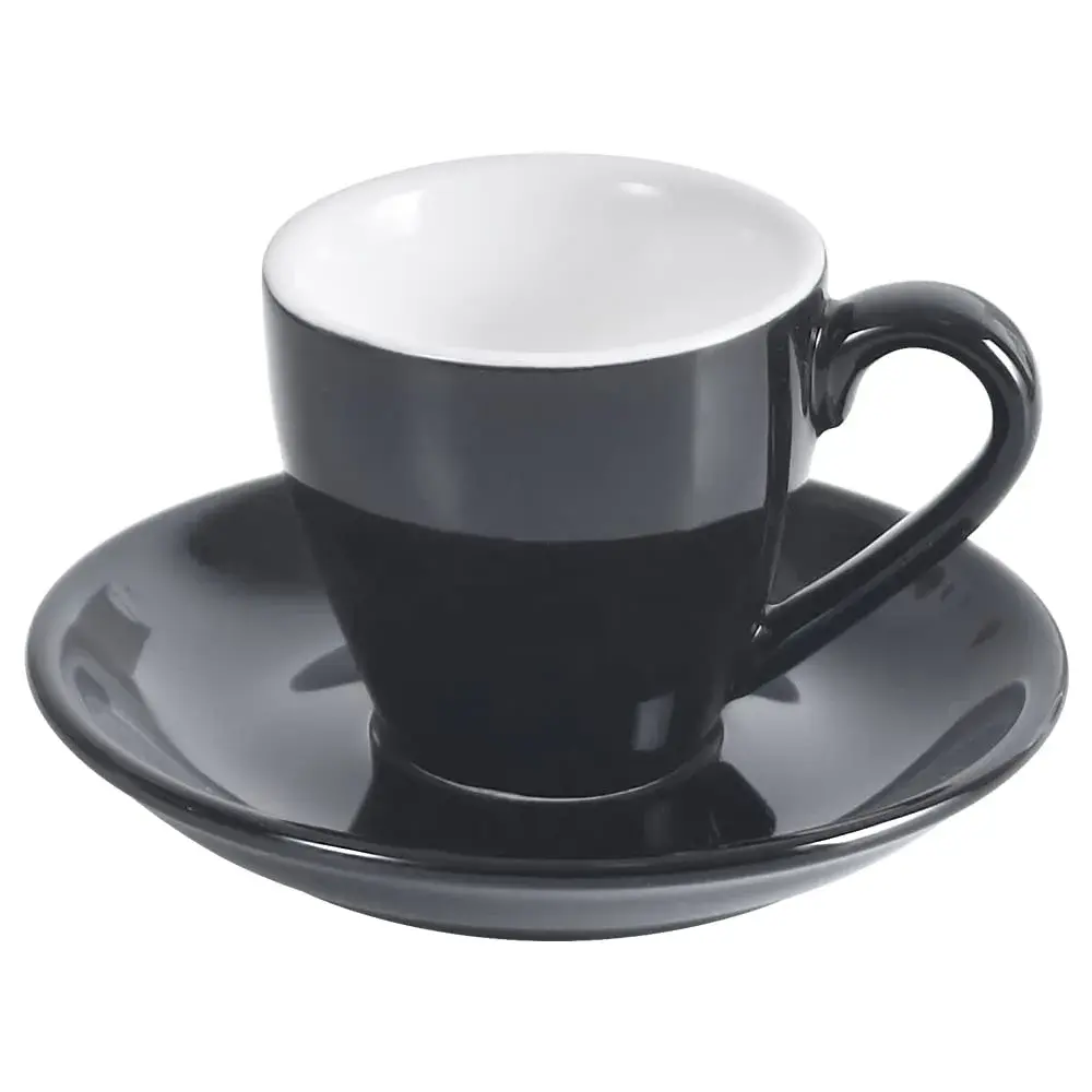 ionEgg Black Porcelain Espresso Cup with Saucer, 80ml (2.7Oz) - Pro-Grade Lead-Free Ceramic - main product image