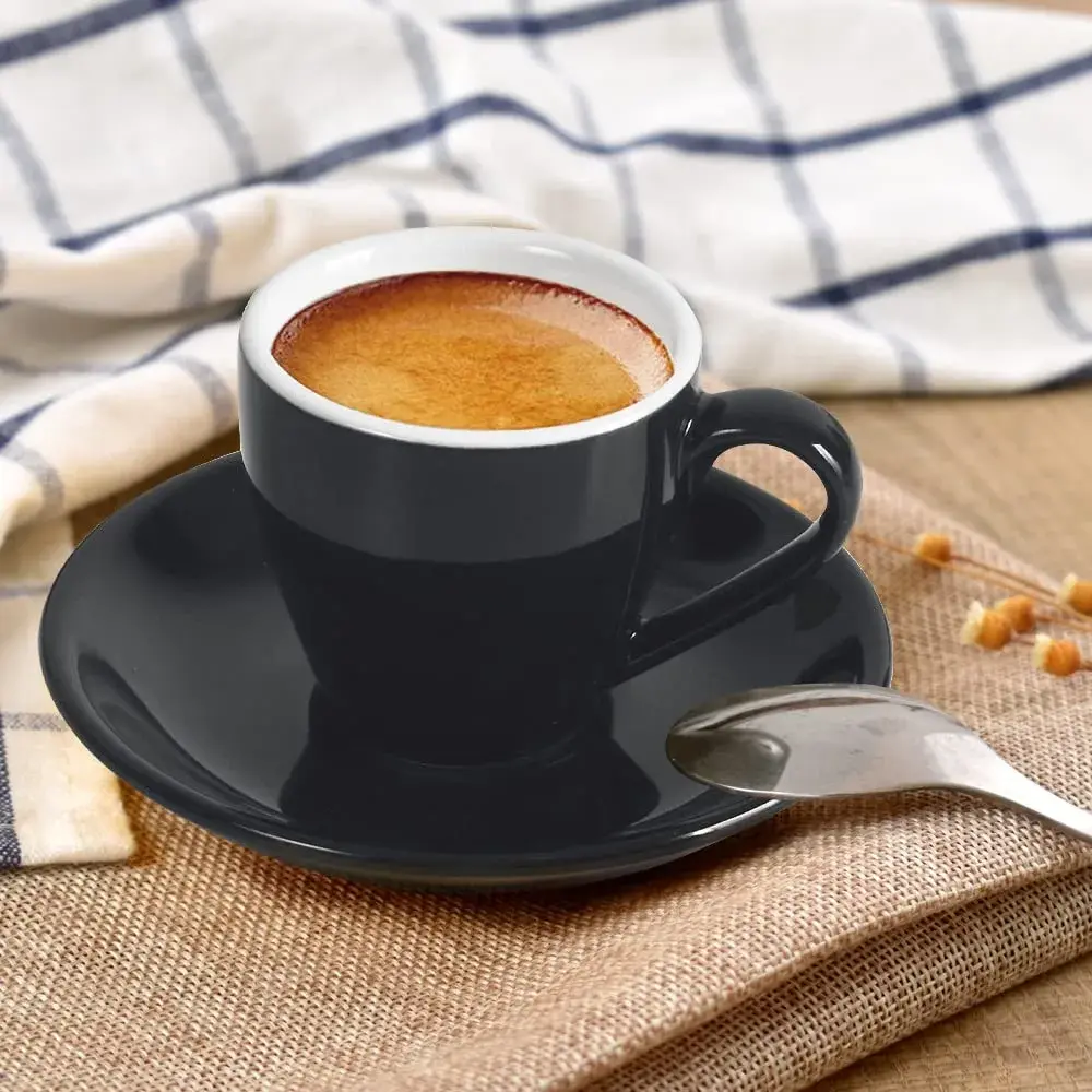 ionEgg Black Porcelain Espresso Cup with Saucer, 80ml (2.7Oz) - Pro-Grade Lead-Free Ceramic - view 2
