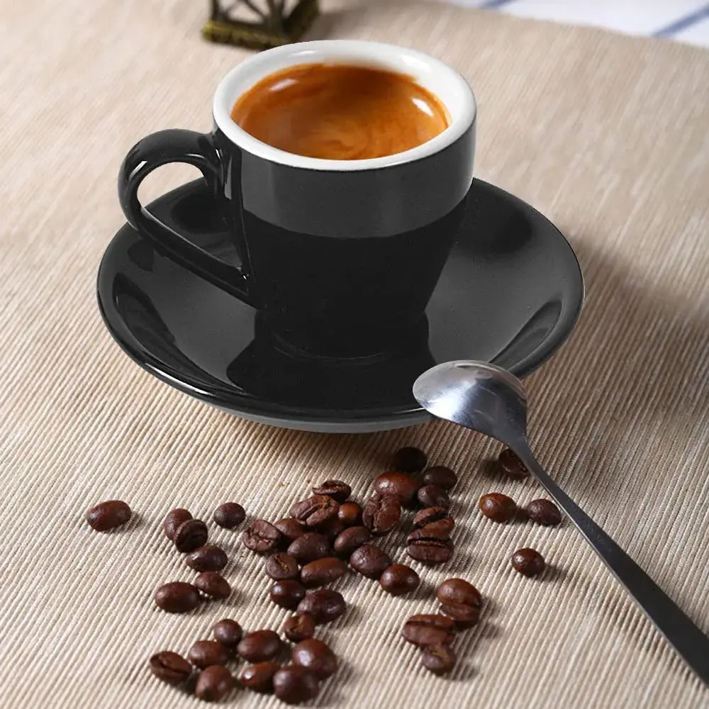 ionEgg Black Porcelain Espresso Cup with Saucer, 80ml (2.7Oz) - Pro-Grade Lead-Free Ceramic - view 4