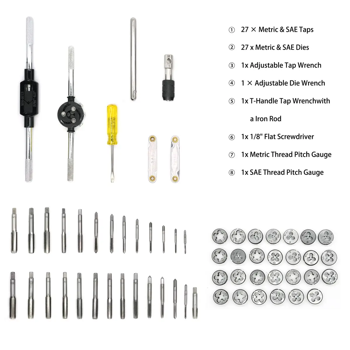 GMTOOLS 60PCS Tap and Die Set, Metric & SAE Sizes, High Carbon Steel, Portable Case | Threading & Rethreading Tool Kit - view 3