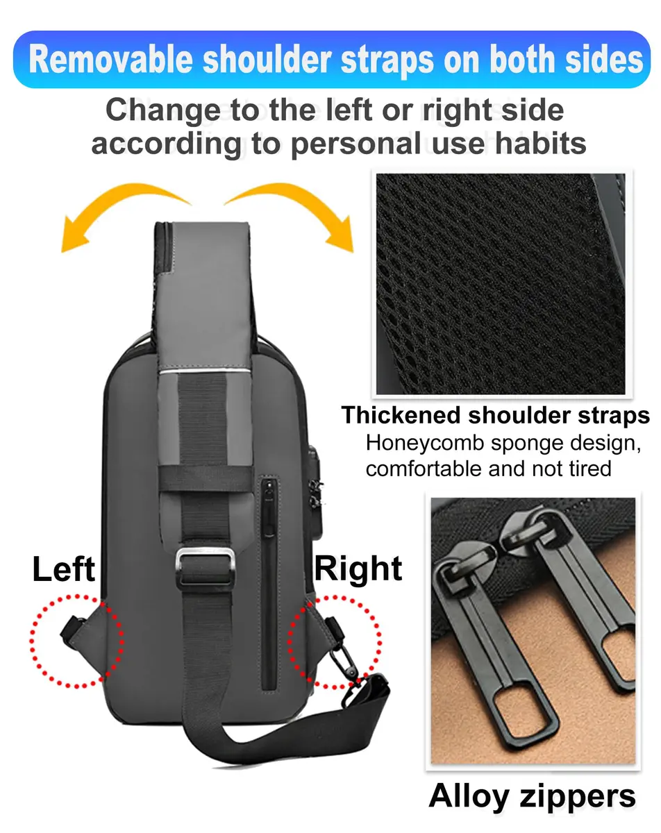 Geanbun Sling Bag for Men, Brown, 22cm x 7cm x 35cm (8.6" x 3.2" x 13.7") | Anti-Theft USB Crossbody Backpack - view 6