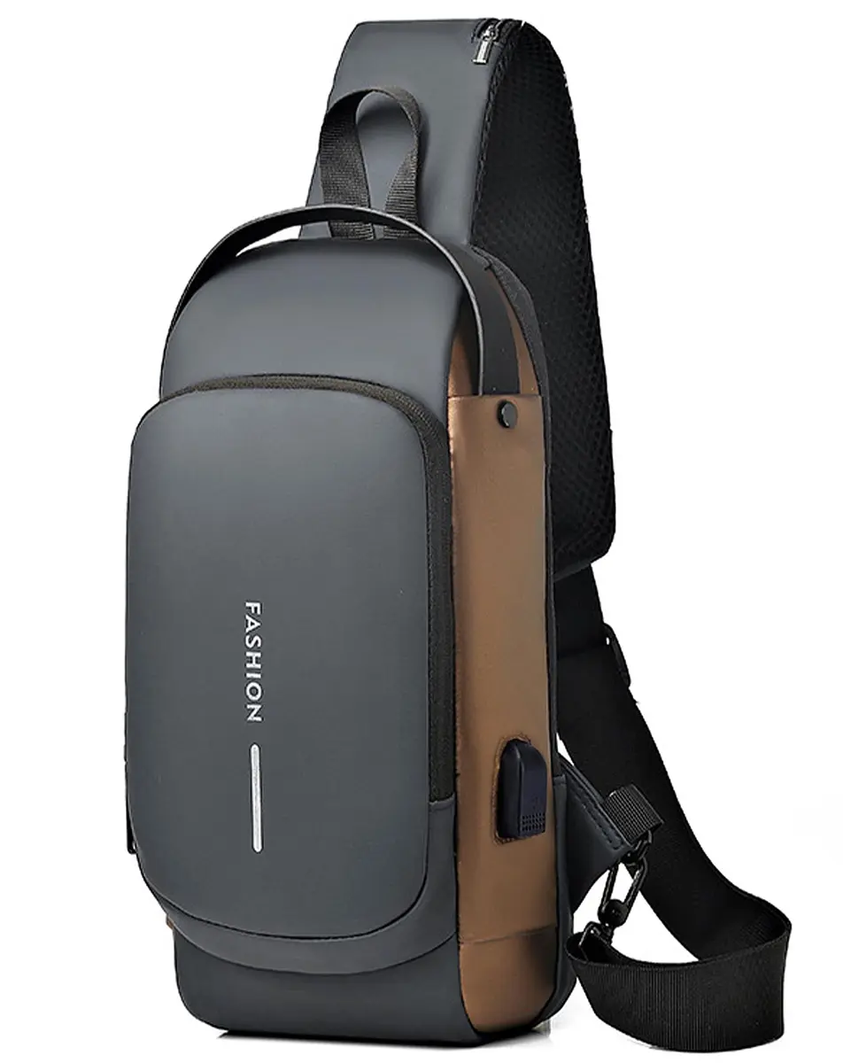 Geanbun Men's Sling Bag Grey | Water-Resistant Anti-Theft USB Crossbody Backpack 22cm (8.6") - main product image