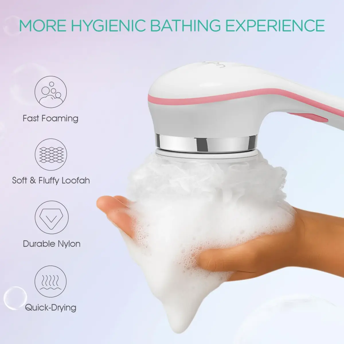 VOYOR Electric Body Brush BC100 Pink | 38.6cm Long Handle Rotating Spin Bath Scrubber - view 2
