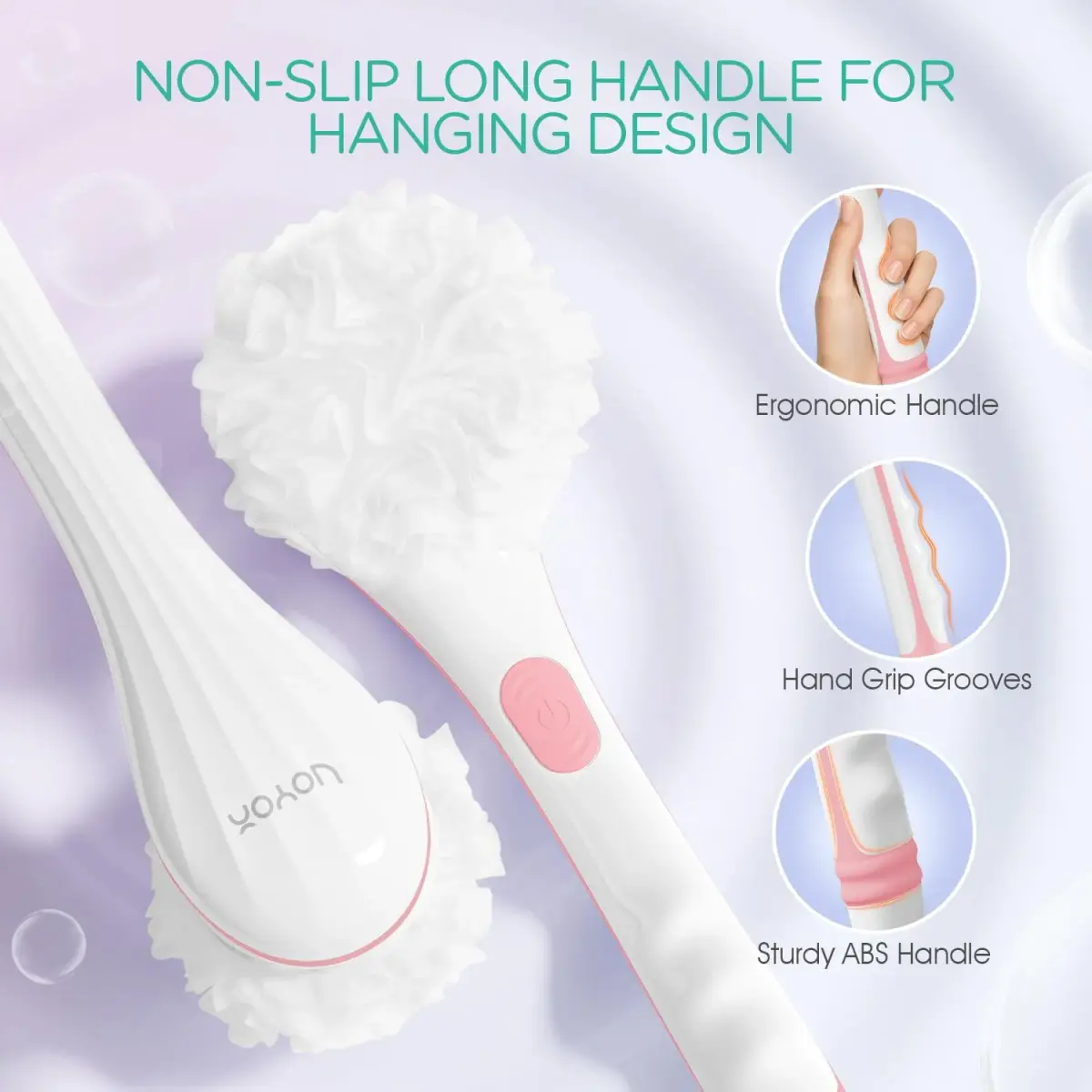 VOYOR Electric Body Brush BC100 Pink | 38.6cm Long Handle Rotating Spin Bath Scrubber - view 4