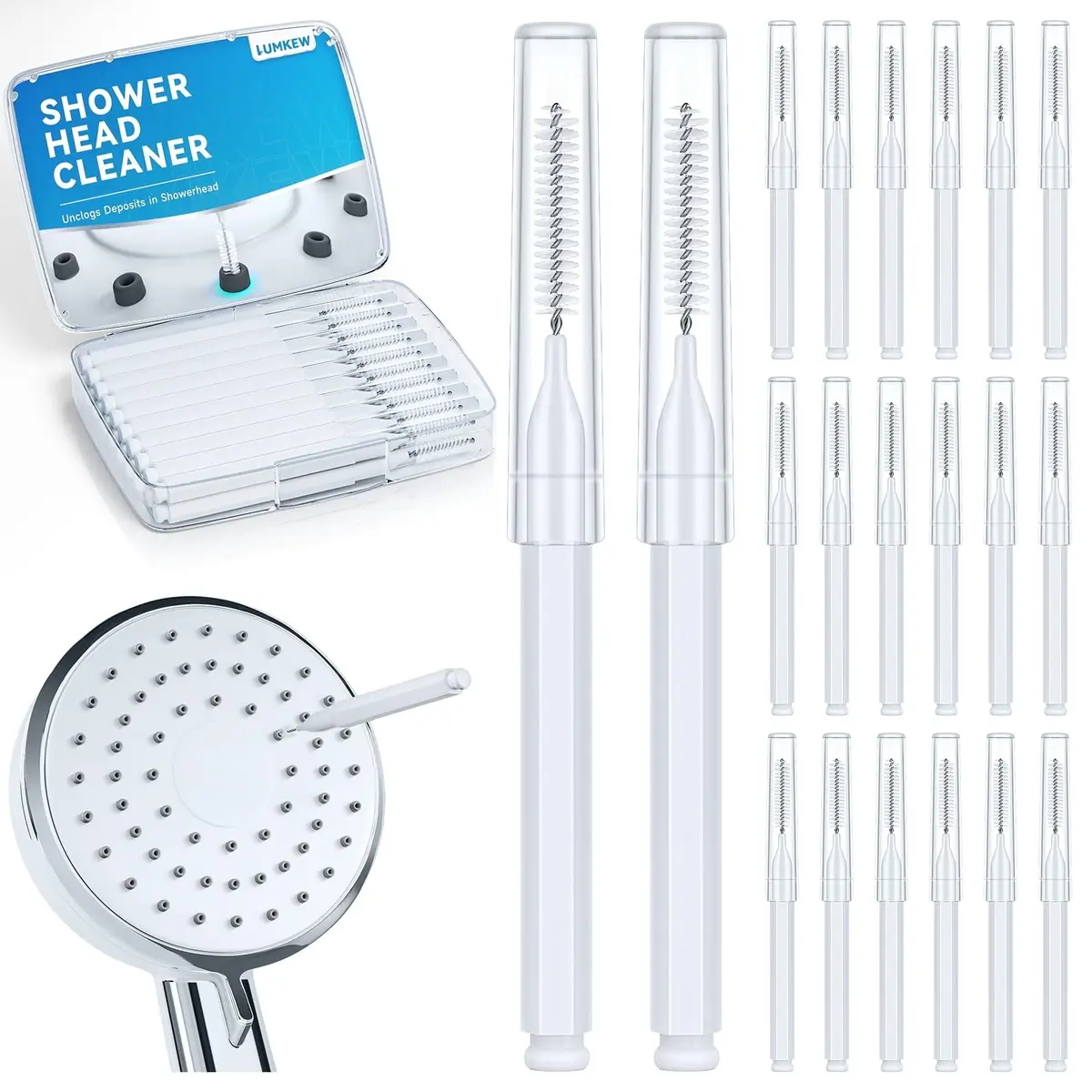 Lumkew Shower Head Cleaning Brush for Small Hole | Penetrates Narrow Nozzles, Rejuvenates Water Flow, White - main product image