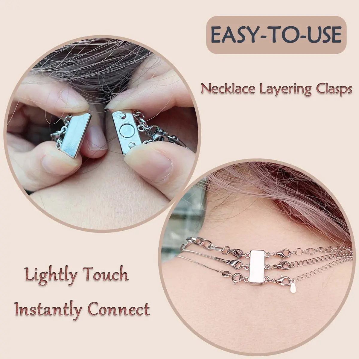 OHINGLT Magnetic Necklace Layering Clasps Connector with Lobster Clasps, 2 Sizes (0.59in & 0.79in) | Keeps Layered Necklaces Untangled - view 2