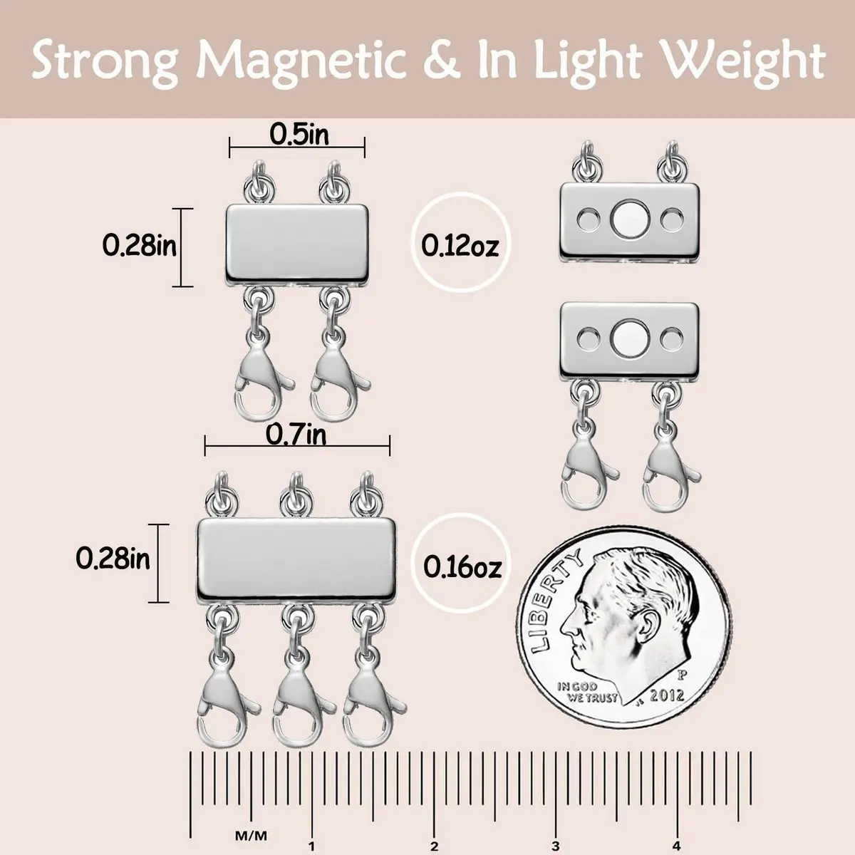 OHINGLT Magnetic Necklace Layering Clasps Connector with Lobster Clasps, 2 Sizes (0.59in & 0.79in) | Keeps Layered Necklaces Untangled - view 3