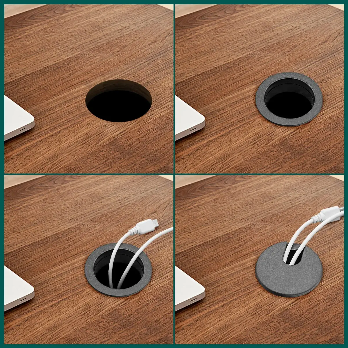 Litoexpe Black Desk Cord Grommet 2 Inch (50.8 mm) with Removable Cover | Organizes Cables for Desks and Work Areas - view 5