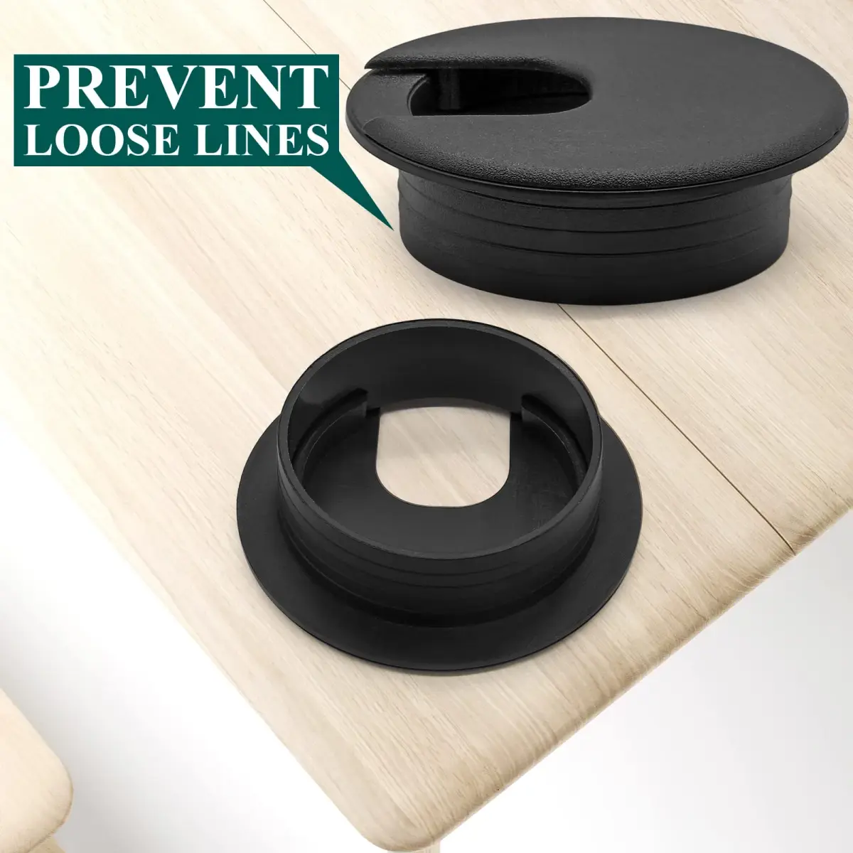 Litoexpe Black Desk Cord Grommet 2 Inch (50.8 mm) with Removable Cover | Organizes Cables for Desks and Work Areas - view 3