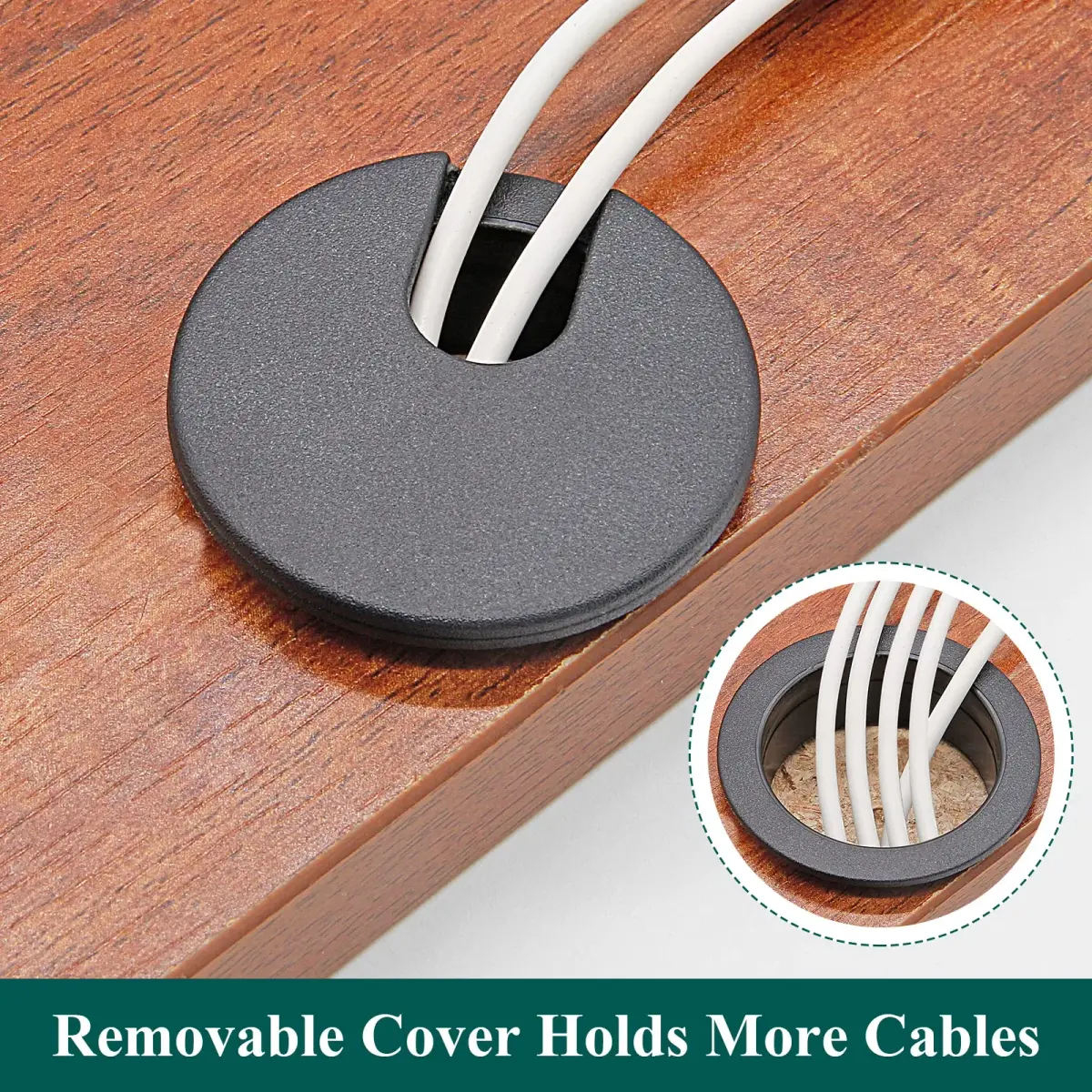 Litoexpe Black Desk Cord Grommet 1-1/2 Inch (38 mm) | Organize Cables for Desks and Work Areas - view 4