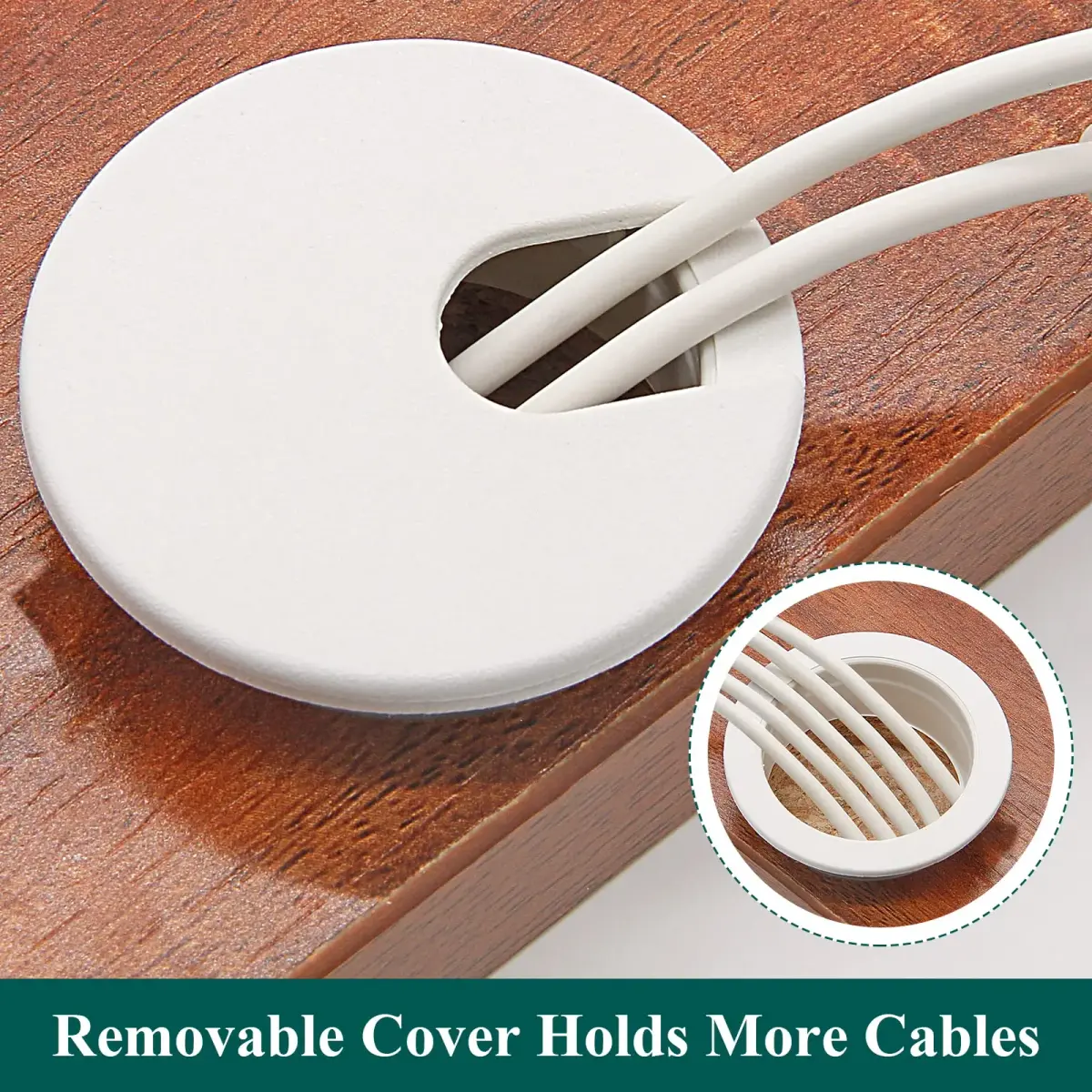 Litoexpe White Desk Cord Grommet 2 Pcs, 1-1/2 Inch Internal Diameter | ABS Plastic Cable Organizer for Desktops - view 4