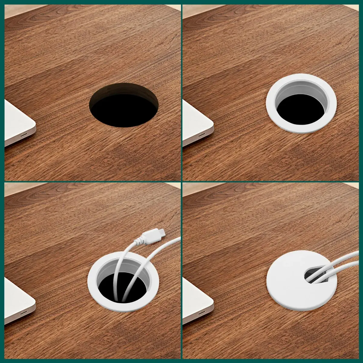Litoexpe White Desk Cord Grommet 2 Pcs, 1-1/2 Inch Internal Diameter | ABS Plastic Cable Organizer for Desktops - view 5