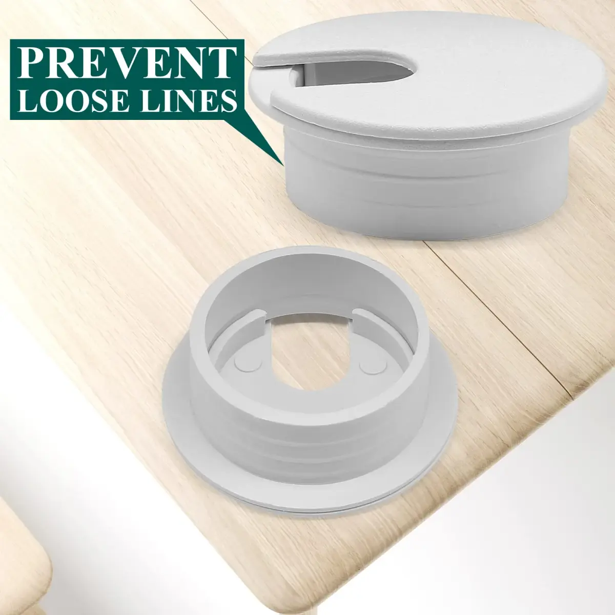 Litoexpe White Desk Cord Grommet 2 Pcs, 1-1/2 Inch Internal Diameter | ABS Plastic Cable Organizer for Desktops - view 3