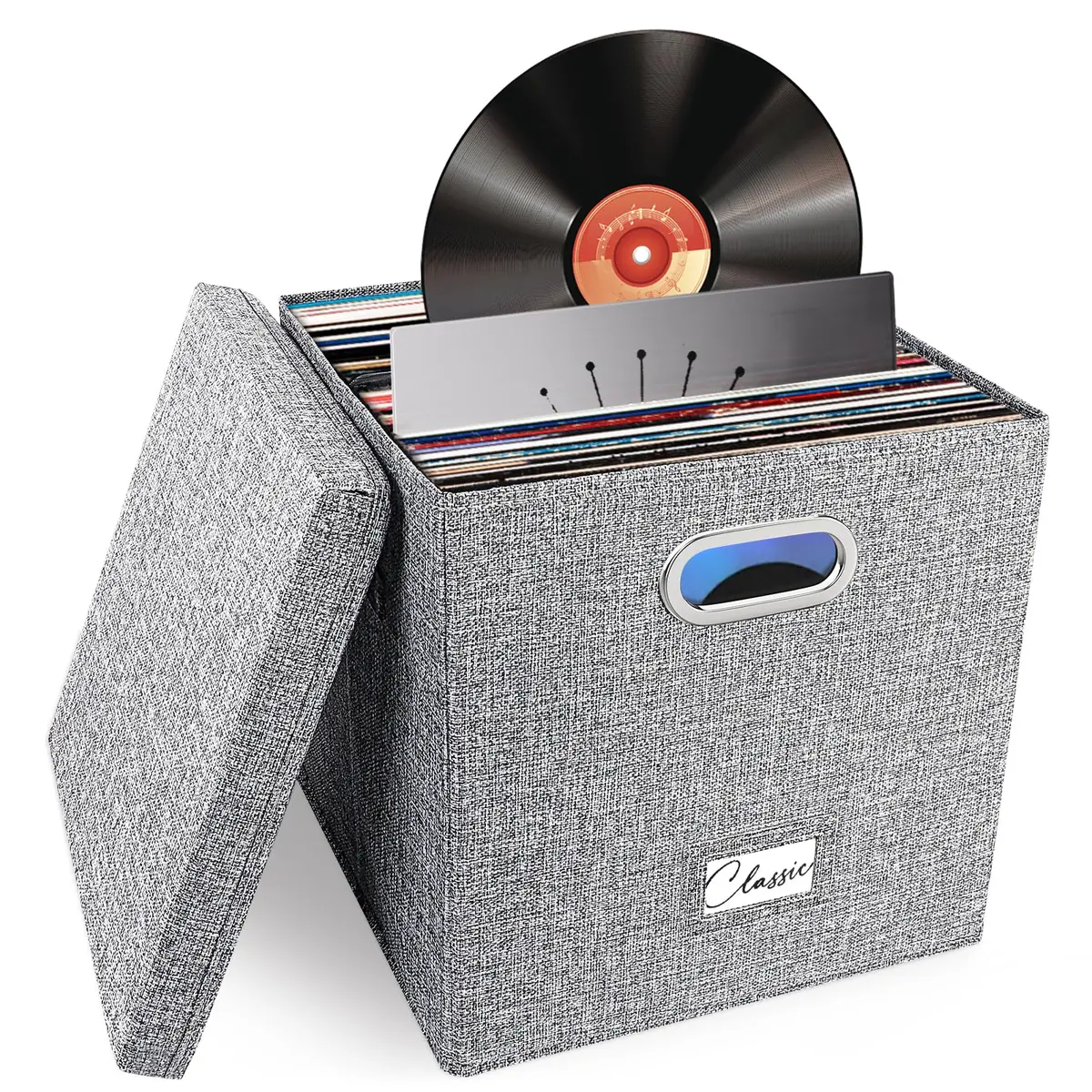 Woodoulogy Vinyl Record Storage Box for 50+ LPs | 12-Inch Record Holder Case with Lid - main product image