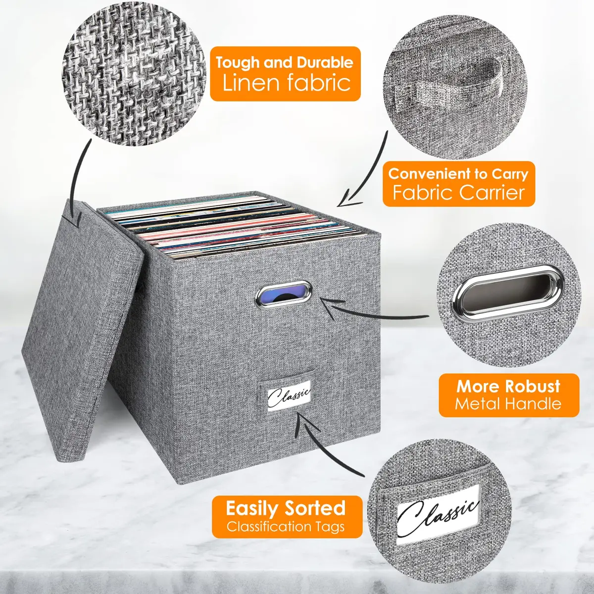 Woodoulogy Vinyl Record Storage Box for 50+ LPs | 12-Inch Record Holder Case with Lid - view 3