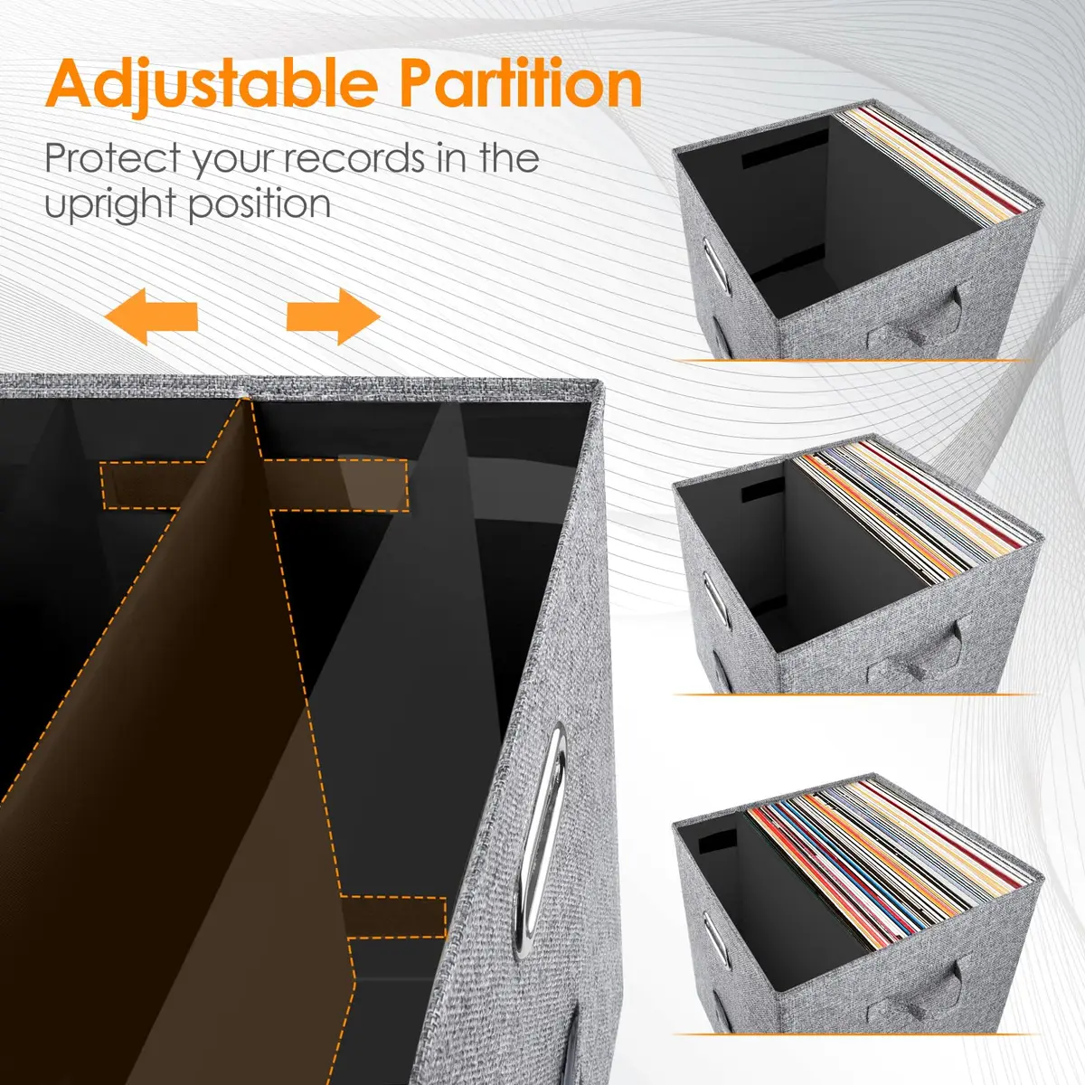 Woodoulogy Vinyl Record Storage Box 13" Cube Grey Linen | Space-Saving, Collapsible, Protects 50+ LPs - view 5
