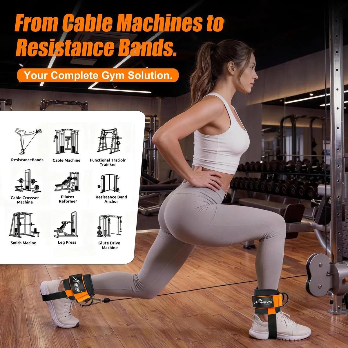 HPYGN Padded Ankle Strap for Cable Machine with Extra Strap & Carabiner, Orange (Pair) | Secure Glute & Leg Workouts - view 5