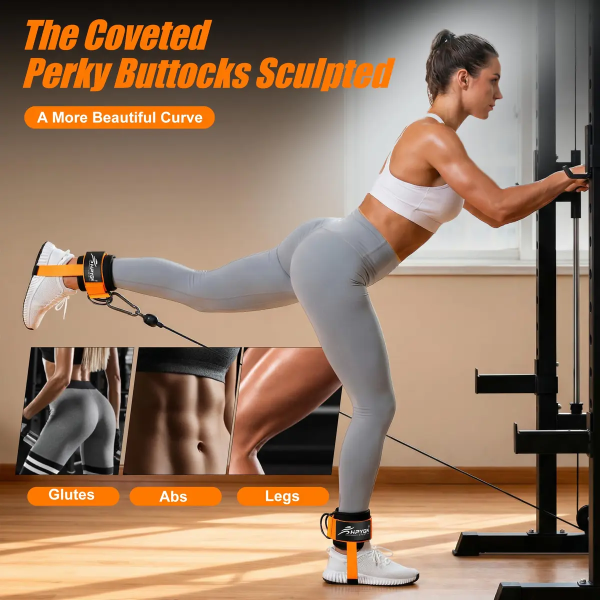 HPYGN Padded Ankle Strap for Cable Machine with Extra Strap & Carabiner, Orange (Pair) | Secure Glute & Leg Workouts - view 7