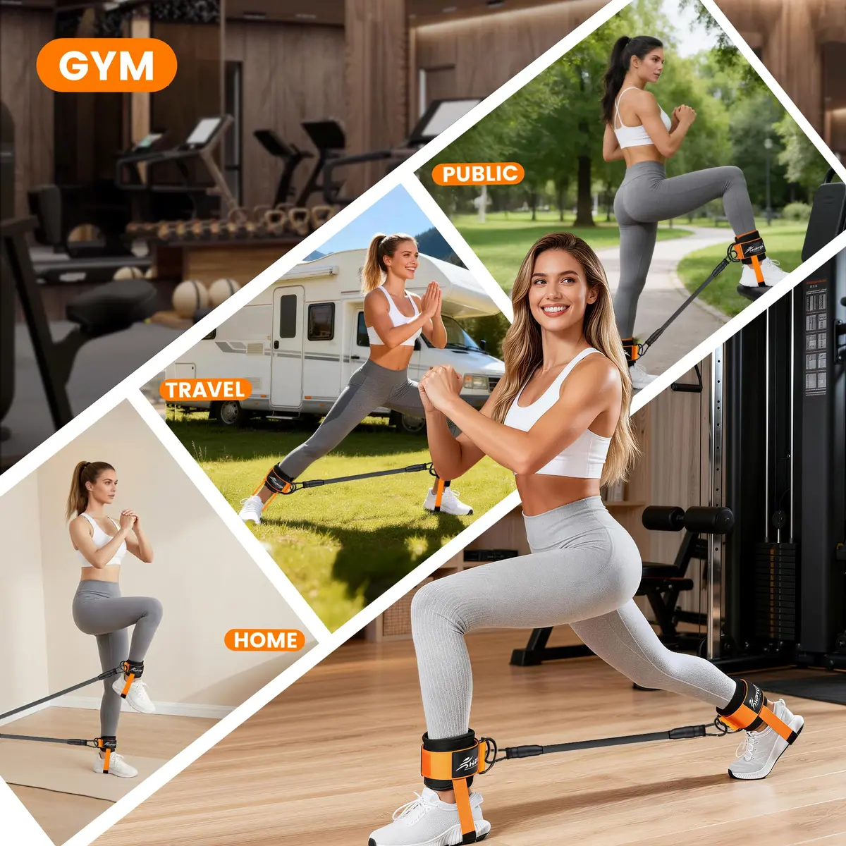 HPYGN Padded Ankle Strap for Cable Machine with Extra Strap & Carabiner, Orange (Pair) | Secure Glute & Leg Workouts - view 8