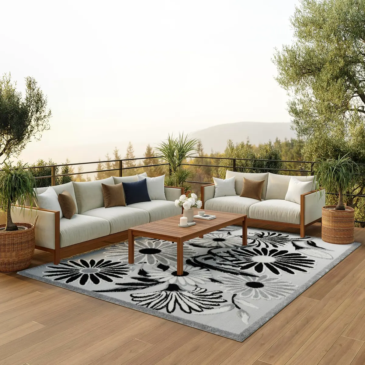 Nourison Aloha Black White 9' x 12' Area Rug | Easy Clean, Non Shedding, Indoor & Outdoor Use - main product image