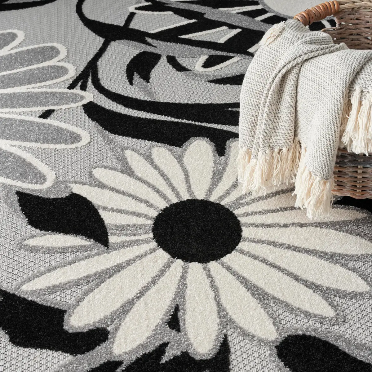 Nourison Aloha Black White 9' x 12' Area Rug | Easy Clean, Non Shedding, Indoor & Outdoor Use - view 6